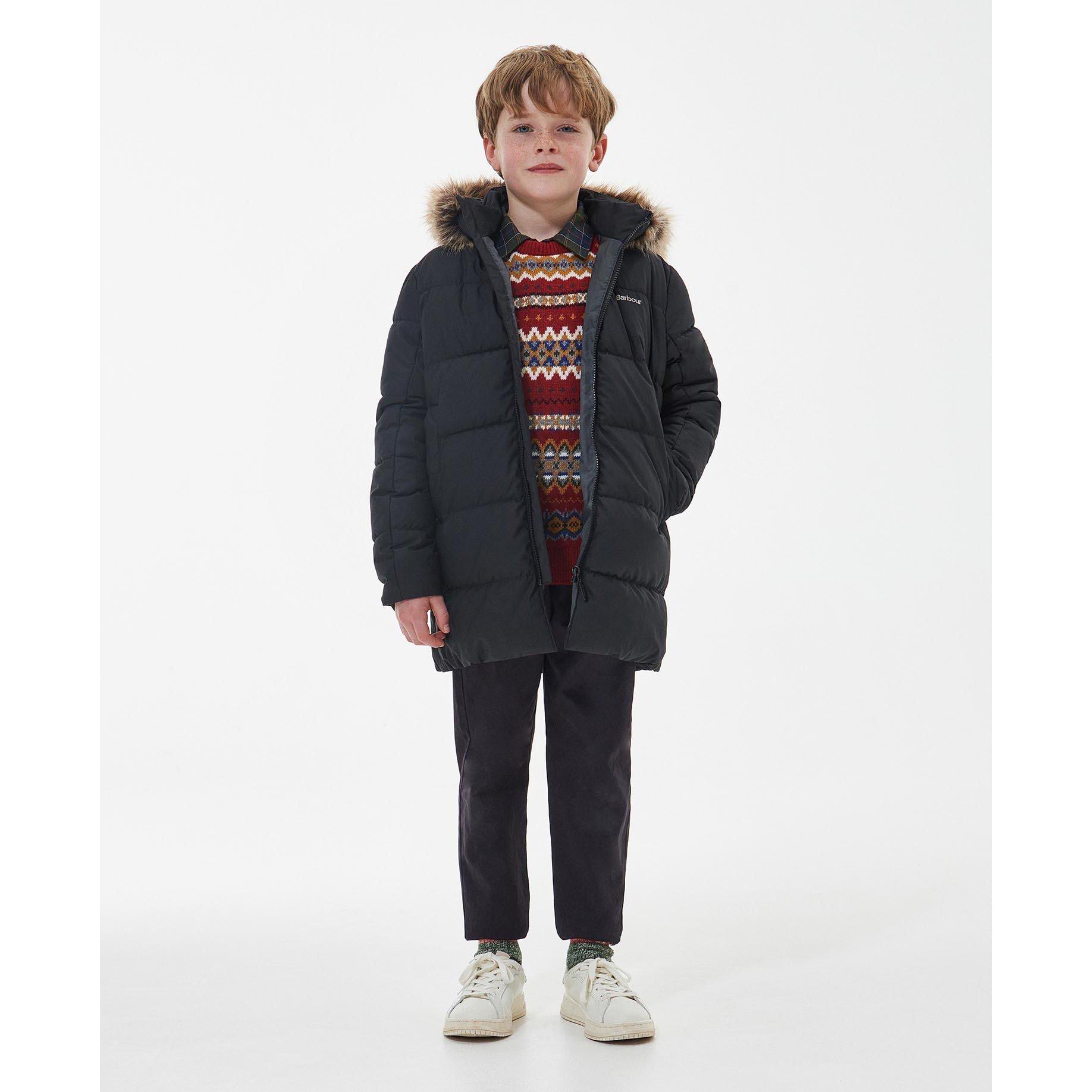 Black BK11 - Barbour - Kids' Corbett Quilted Insulated Faux Fur Hood Short Puffer Jacket - 4