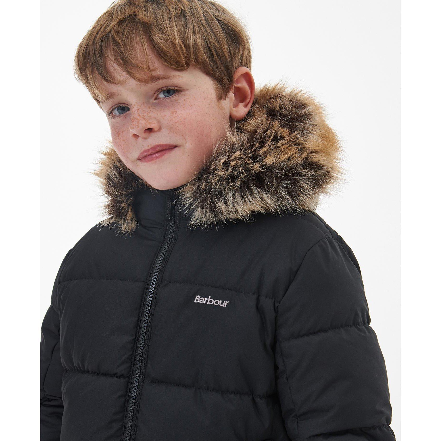 Black BK11 - Barbour - Kids' Corbett Quilted Insulated Faux Fur Hood Short Puffer Jacket - 5