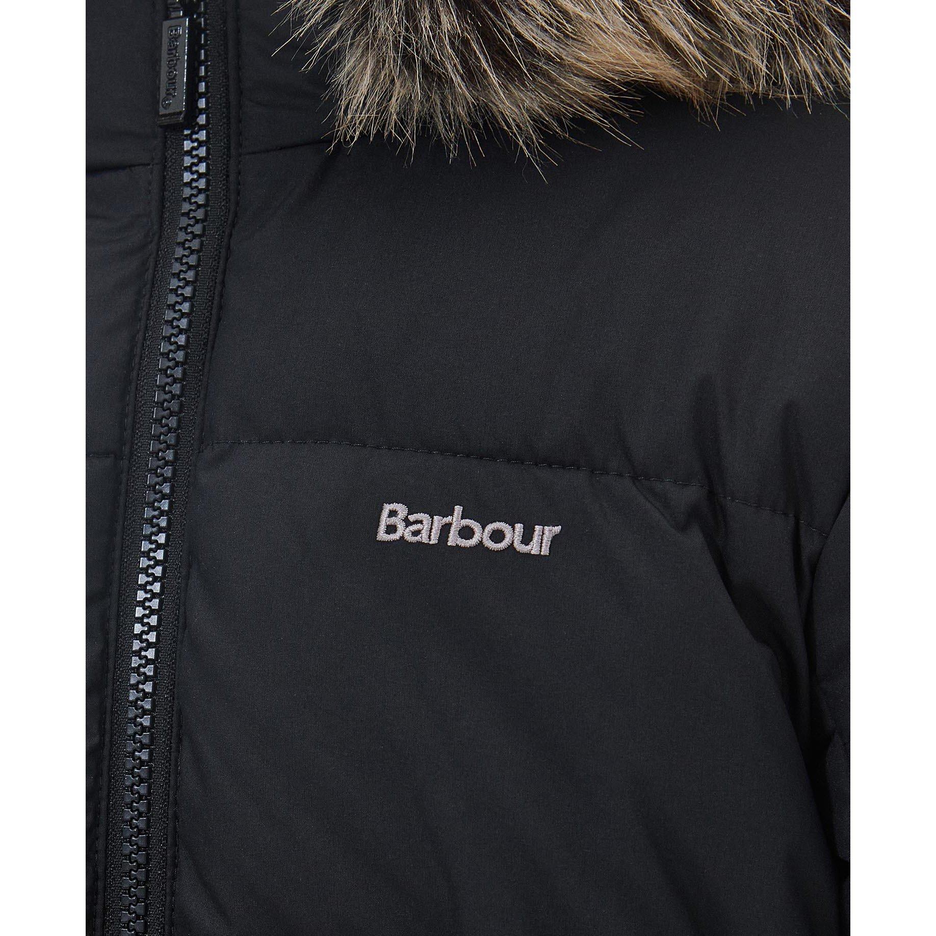 Black BK11 - Barbour - Kids' Corbett Quilted Insulated Faux Fur Hood Short Puffer Jacket - 6