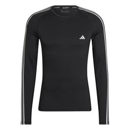 adidas Techfit 3 Stripe Long Sleeve T Shirt Mens