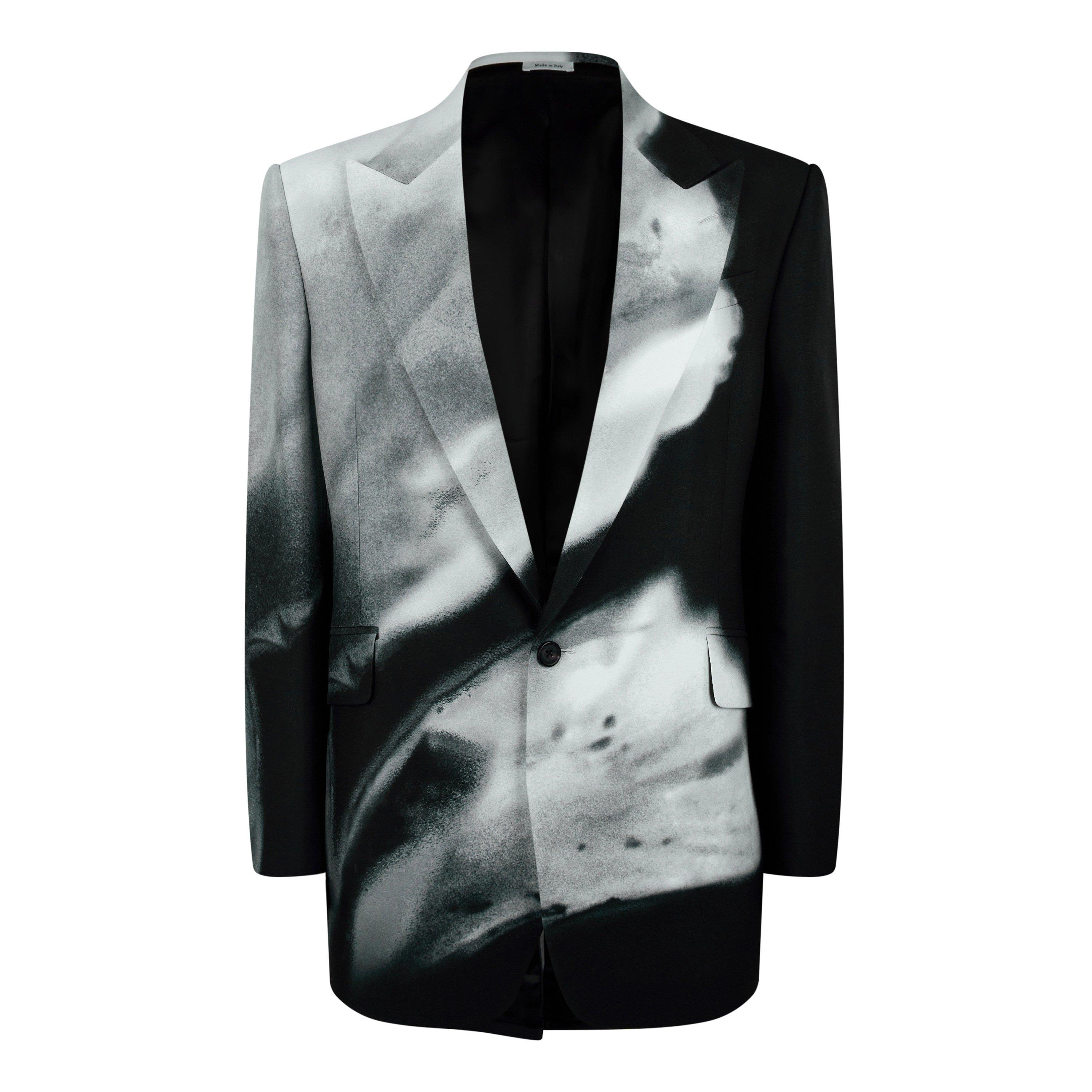Black/White - Alexander McQueen - Men's Luminous Flower Single Breasted Viscose Long Sleeve Blazer - 5