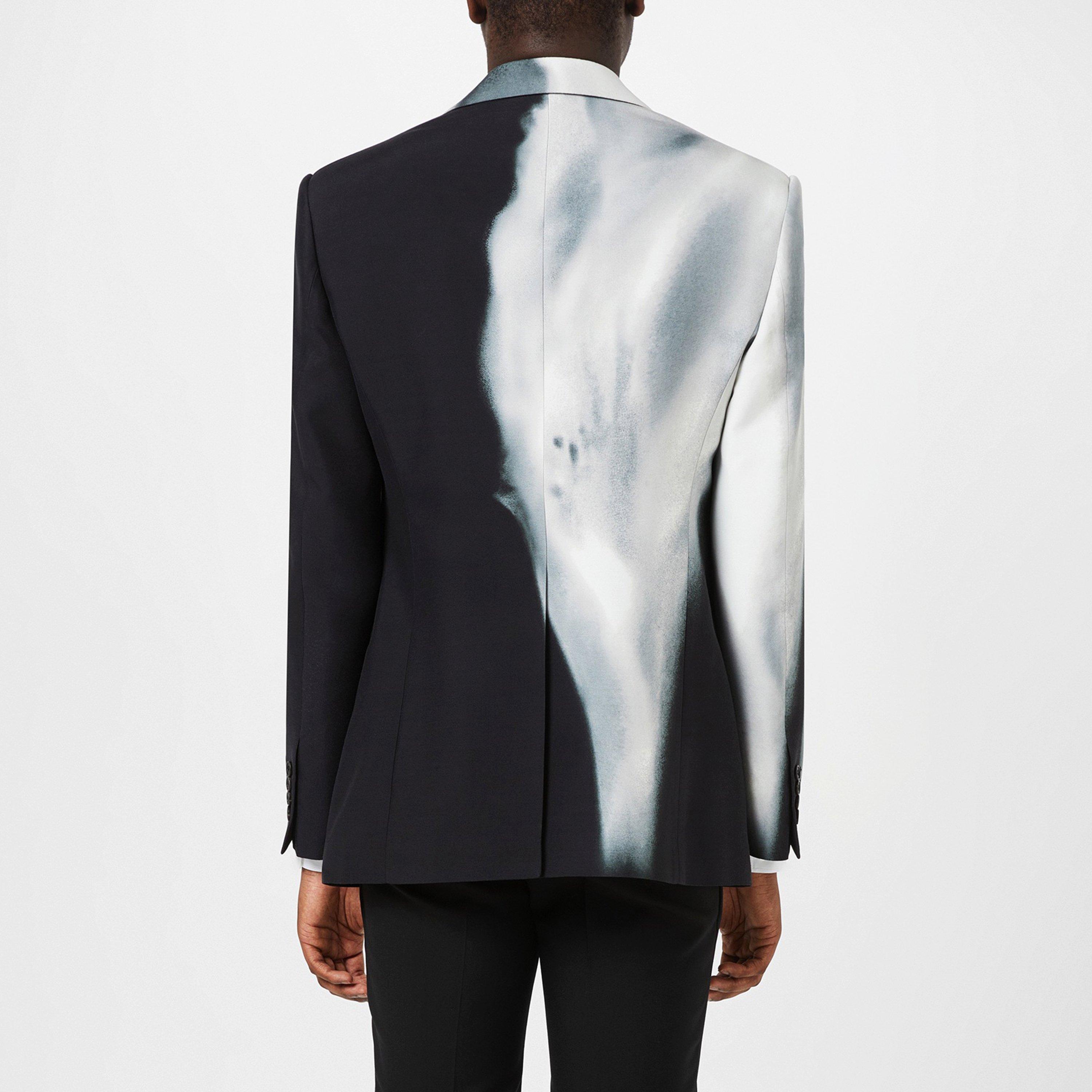 Black/White - Alexander McQueen - Men's Luminous Flower Single Breasted Viscose Long Sleeve Blazer - 3