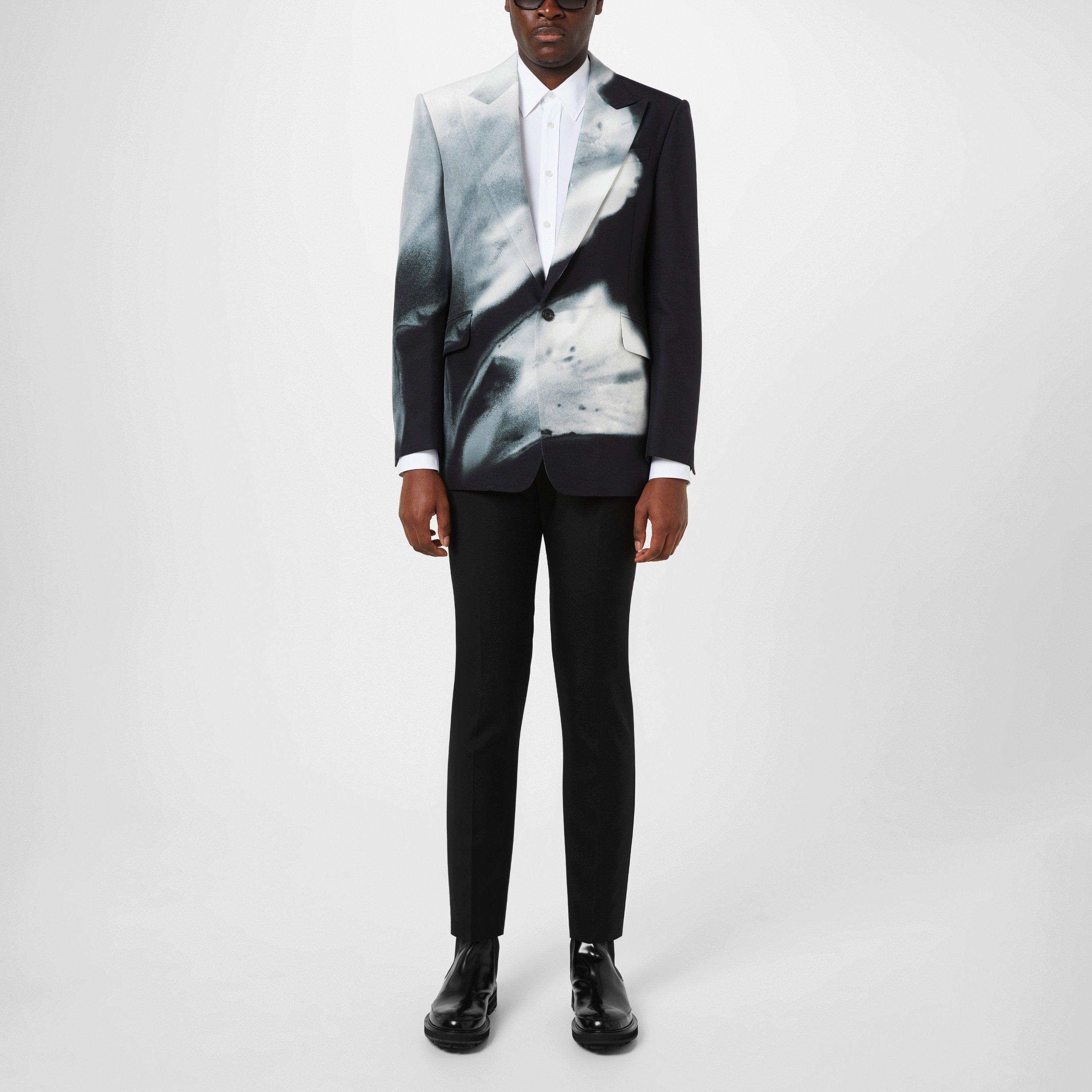 Black/White - Alexander McQueen - Men's Luminous Flower Single Breasted Viscose Long Sleeve Blazer - 4