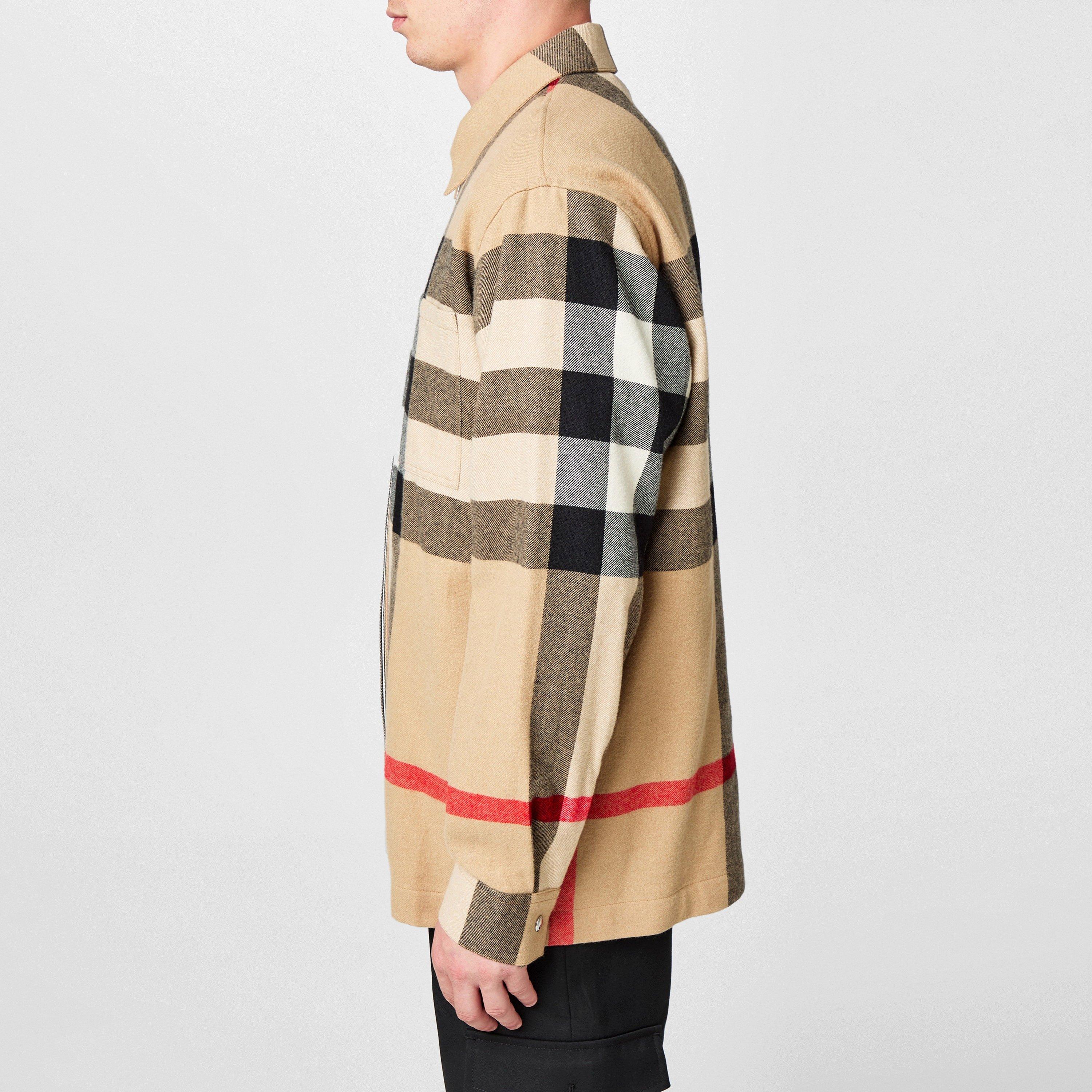 Beige A7028 - Burberry - Men's Hague Check Wool Long Sleeve Oversized Fit Overshirt - 2