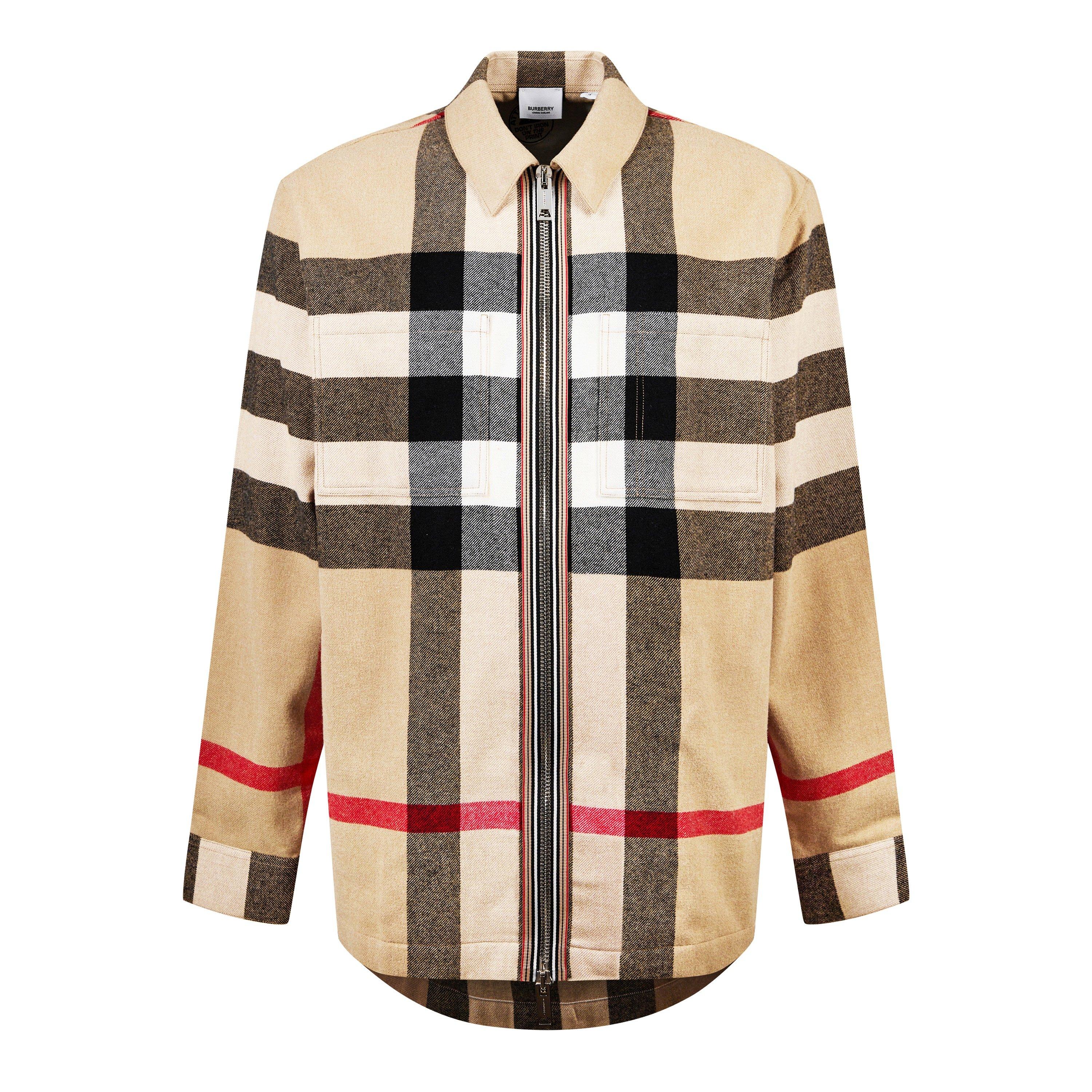 Beige A7028 - Burberry - Men's Hague Check Wool Long Sleeve Oversized Fit Overshirt - 5