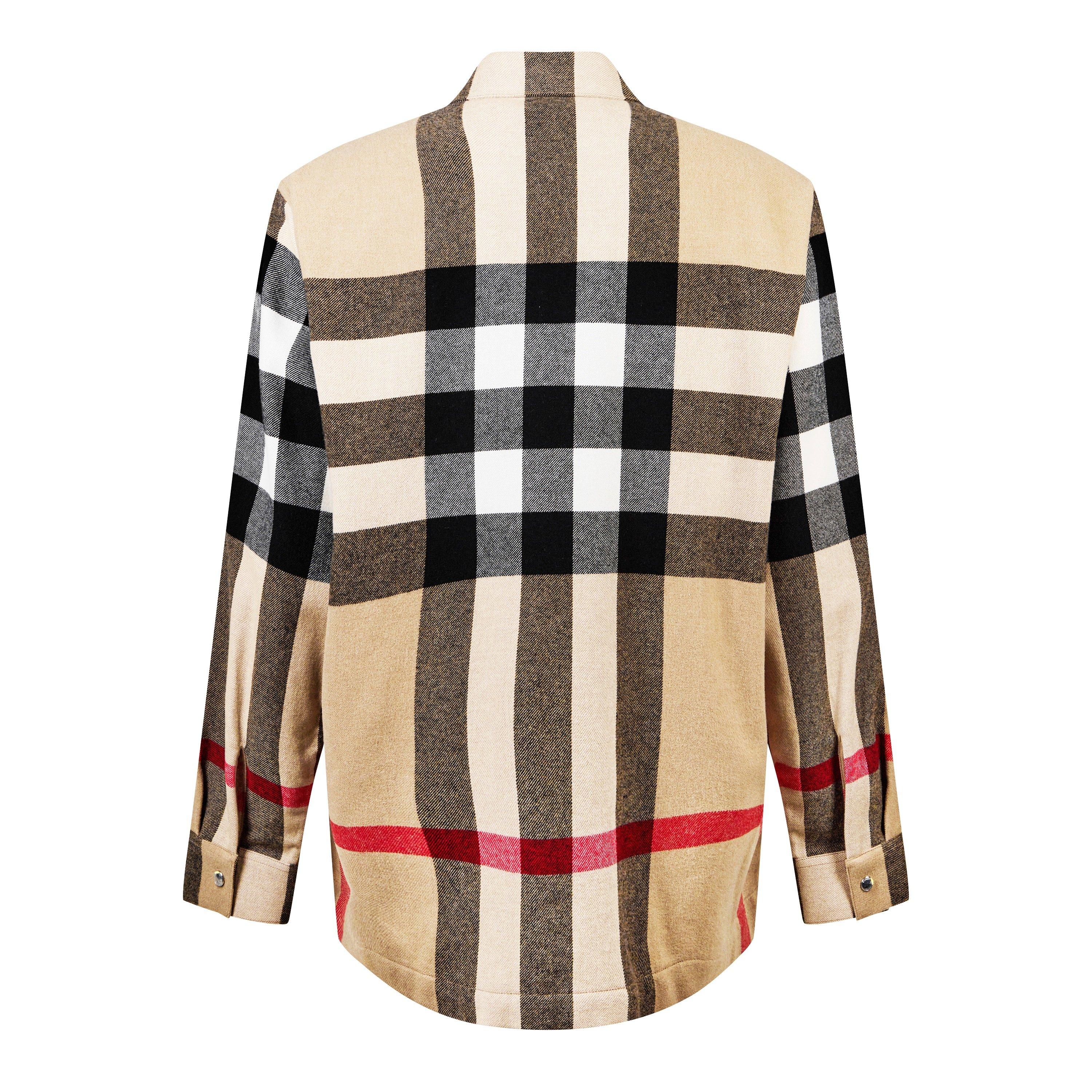 Beige A7028 - Burberry - Men's Hague Check Wool Long Sleeve Oversized Fit Overshirt - 6