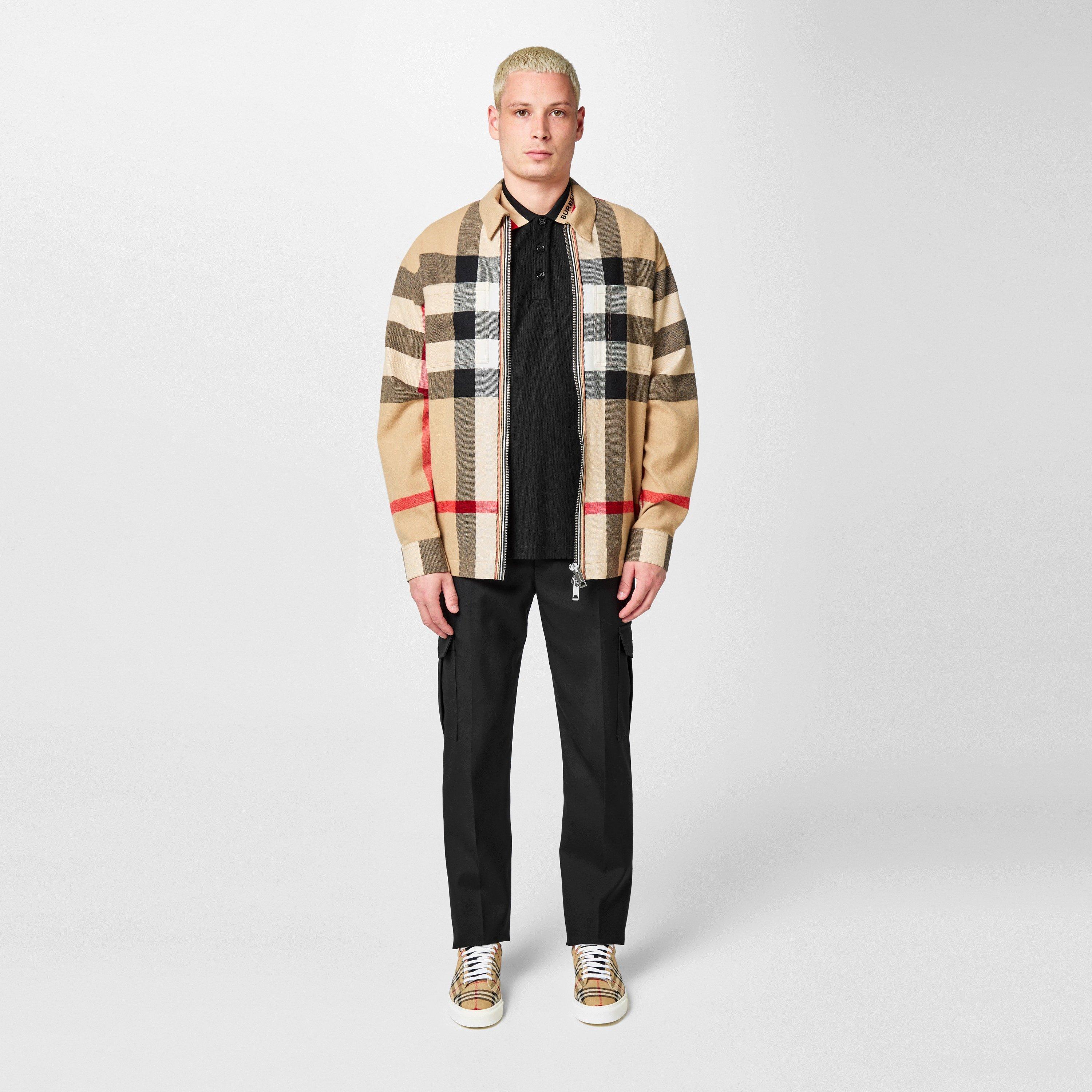 Beige A7028 - Burberry - Men's Hague Check Wool Long Sleeve Oversized Fit Overshirt - 4