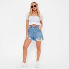 LAVAGE MOYEN - nmd block uncomfortable to wear pants jeans - ISAWITFIRST Distressed Hem Button Fly Denim Shorts - 2