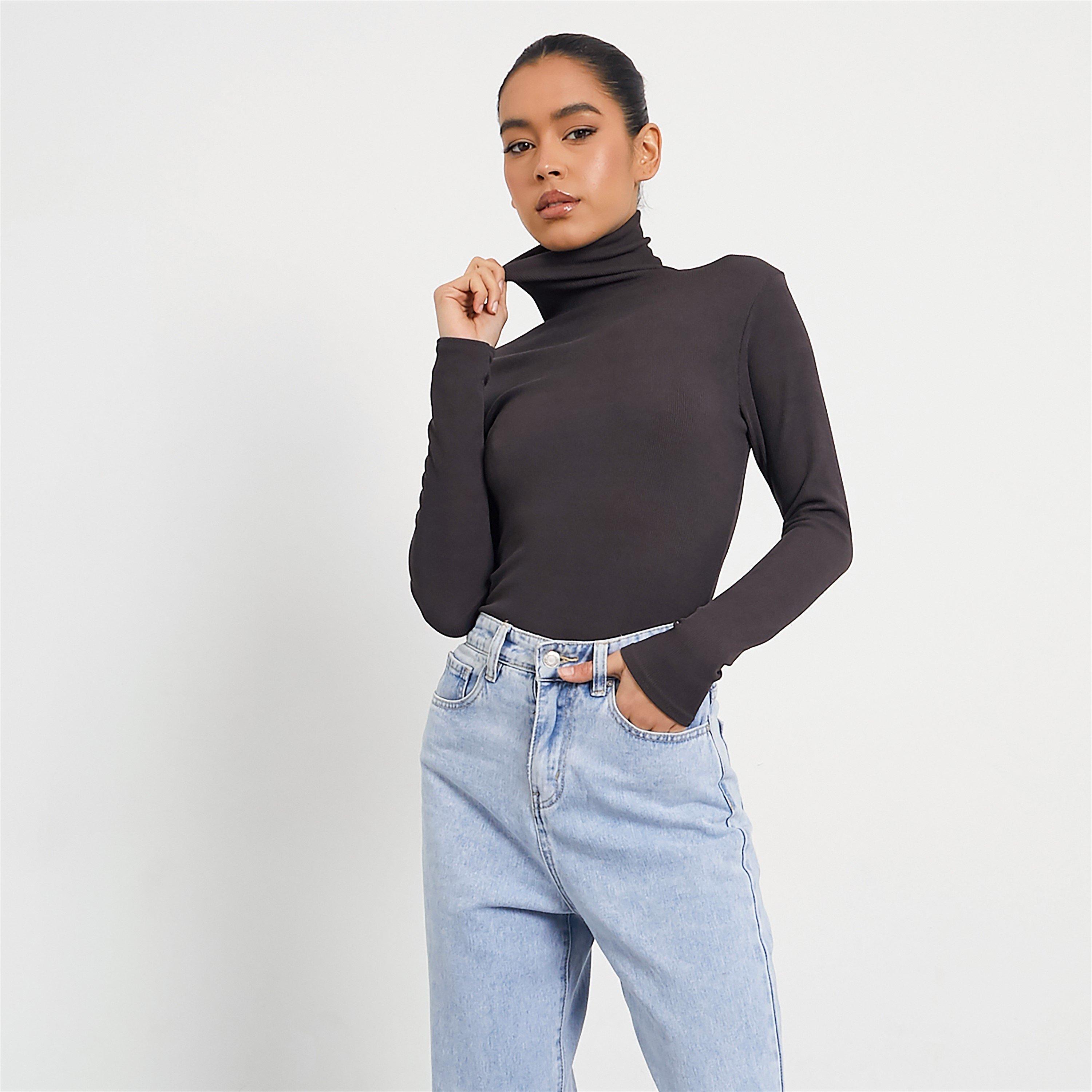 Charcoal - I Saw It First - ISAWITFIRST Roll Neck Rib Bodysuit - 1