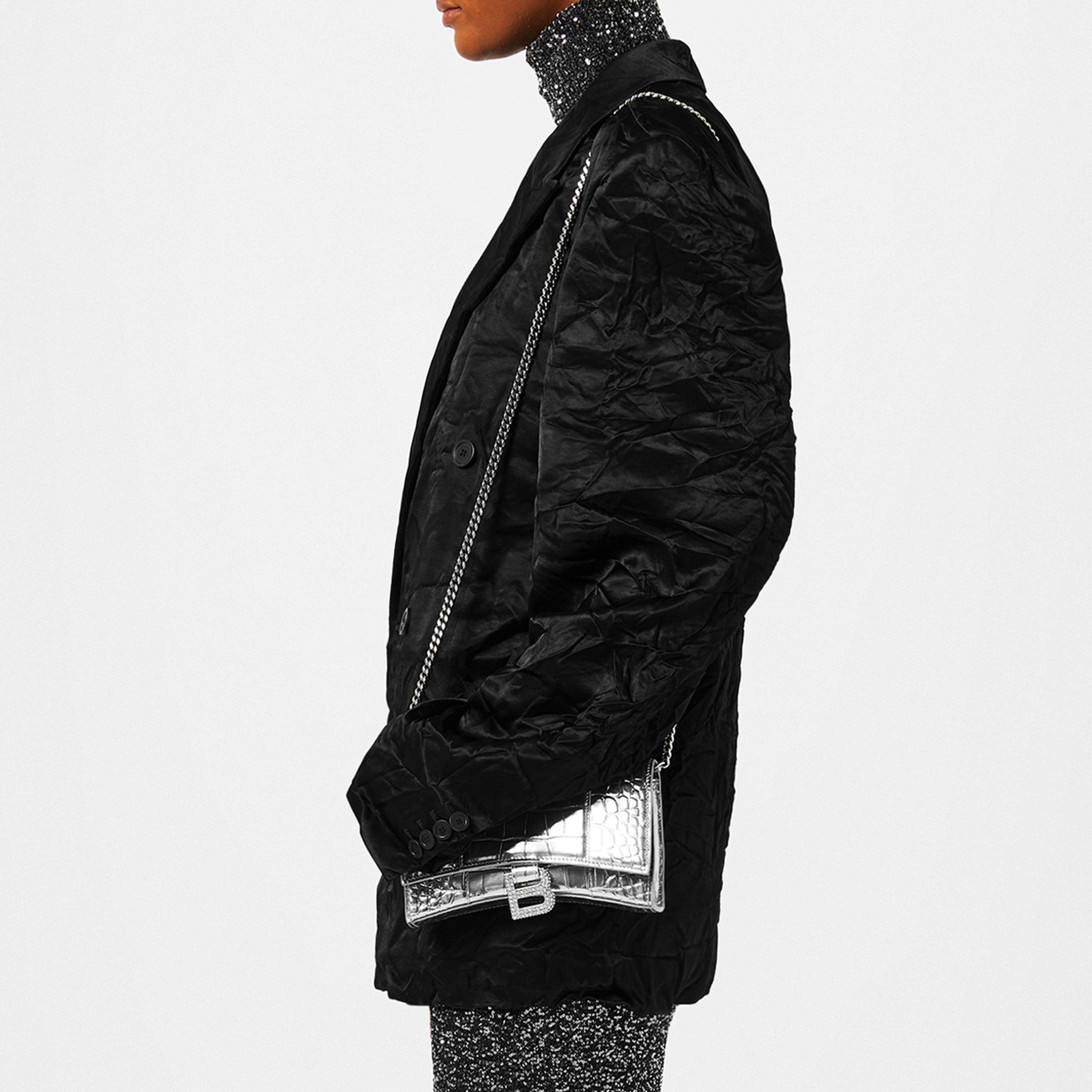 Black 1000 - Balenciaga - Women's Double Breasted Crinkled Viscose Long Sleeve Blazer - 2