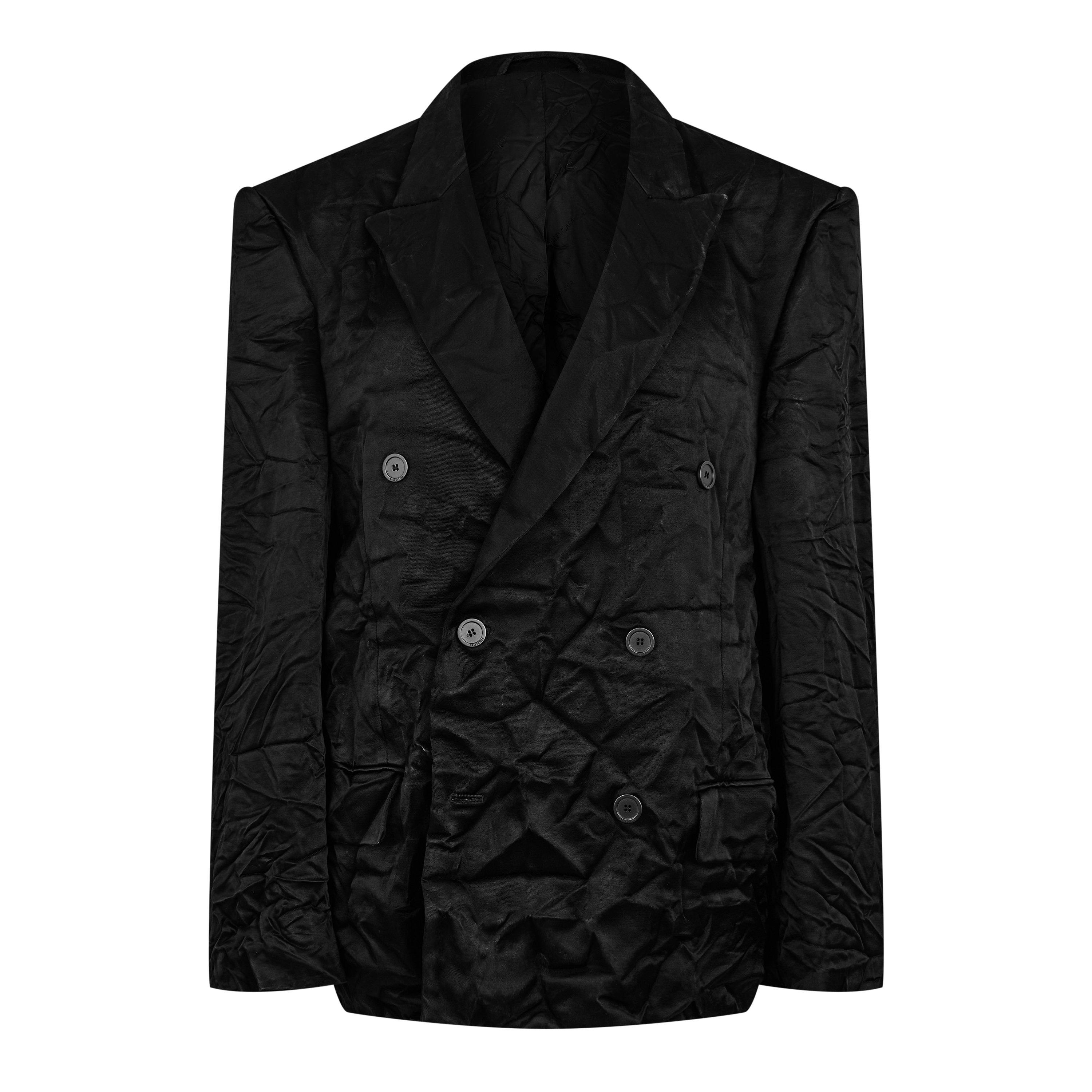 Black 1000 - Balenciaga - Women's Double Breasted Crinkled Viscose Long Sleeve Blazer - 5