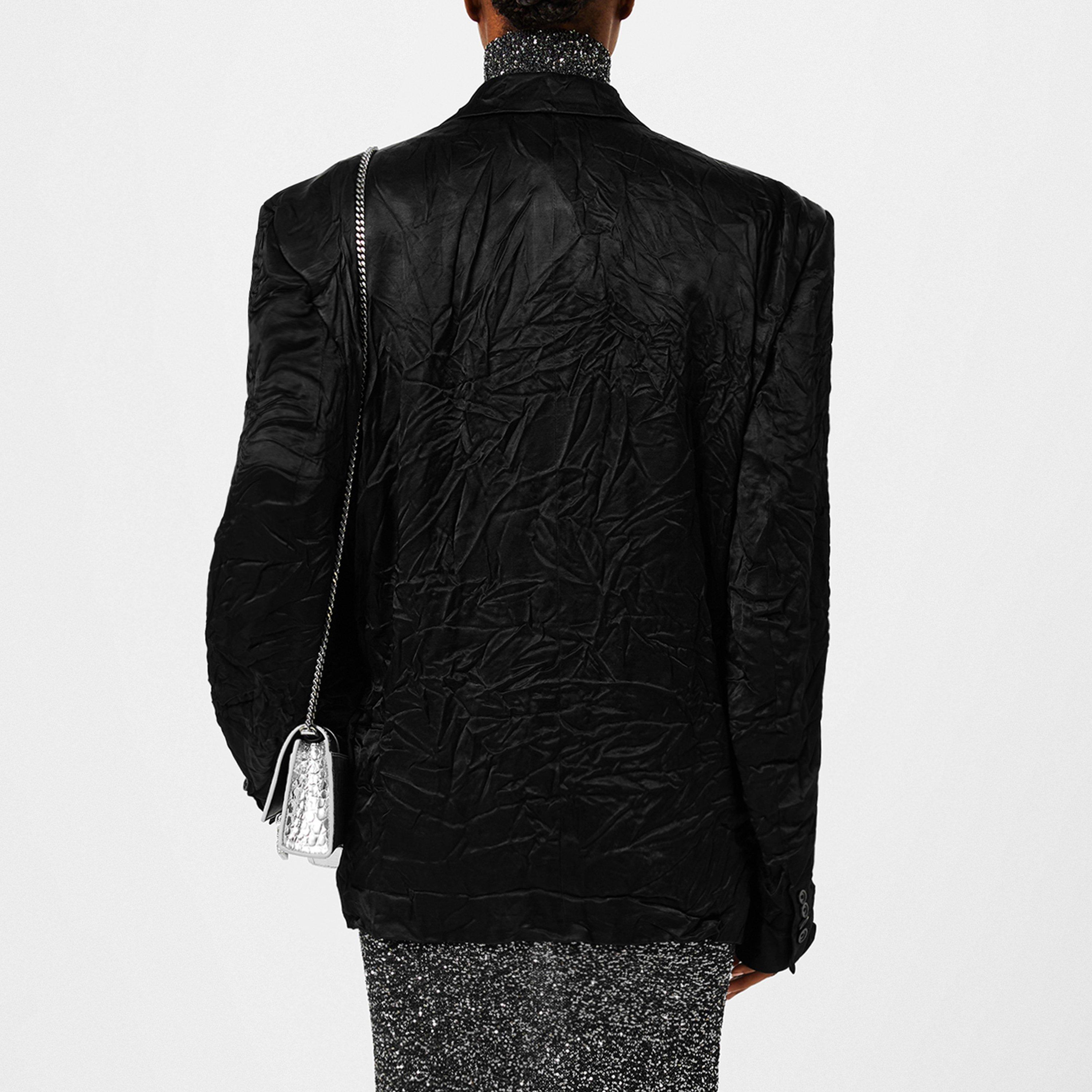 Black 1000 - Balenciaga - Women's Double Breasted Crinkled Viscose Long Sleeve Blazer - 3