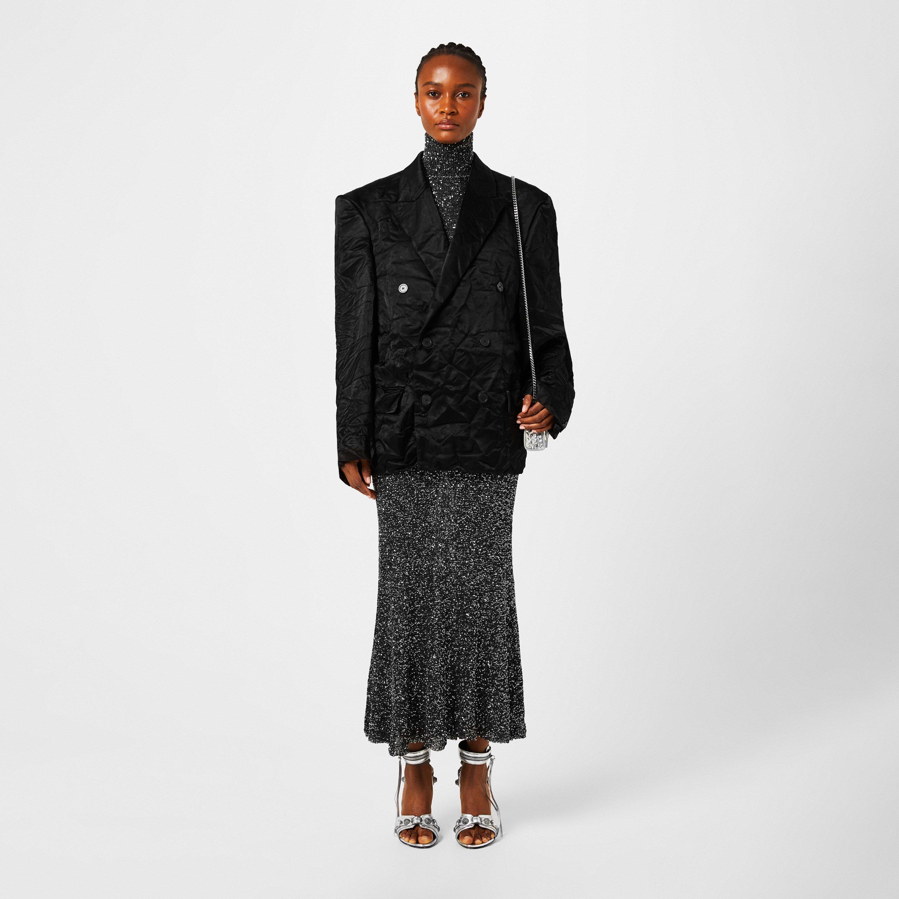 Black 1000 - Balenciaga - Women's Double Breasted Crinkled Viscose Long Sleeve Blazer - 4