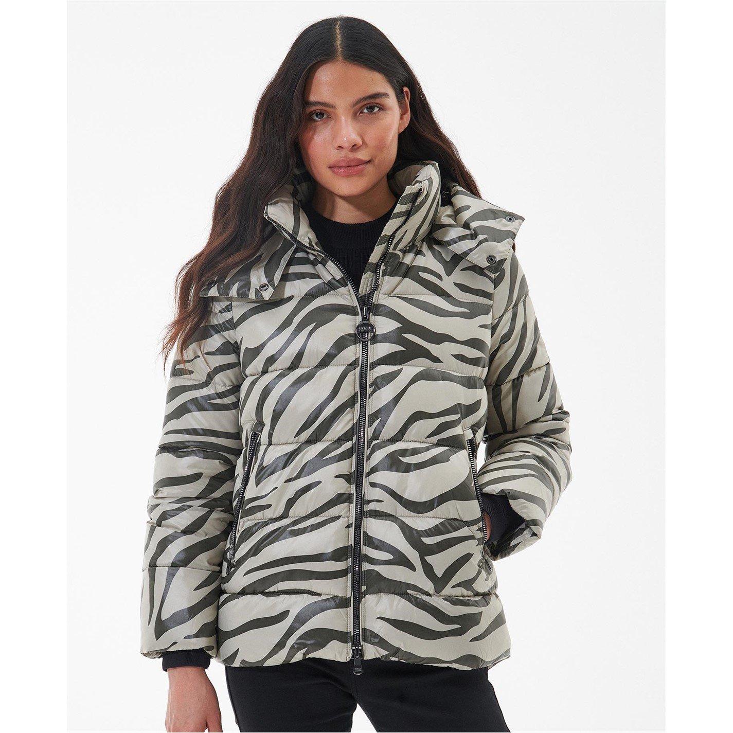 Envy Zebra - Barbour International - Women's Chicago Printed Quilted Detachable Hood Oversized Fit Short Puffer Jacket - 1