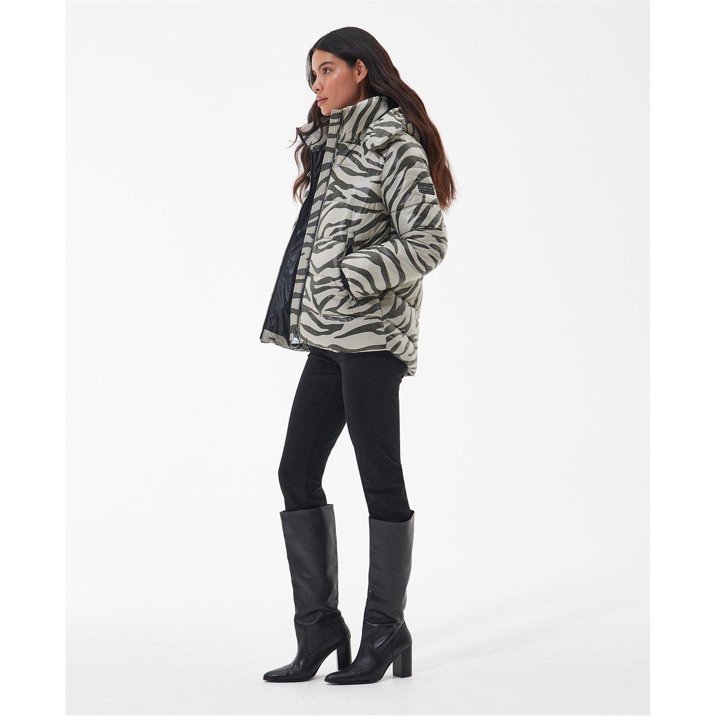 Envy Zebra - Barbour International - Women's Chicago Printed Quilted Detachable Hood Oversized Fit Short Puffer Jacket - 4
