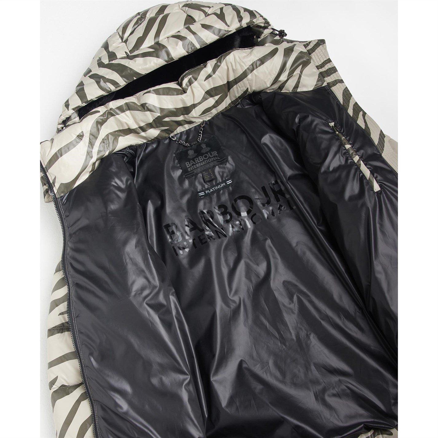 Envy Zebra - Barbour International - Women's Chicago Printed Quilted Detachable Hood Oversized Fit Short Puffer Jacket - 6