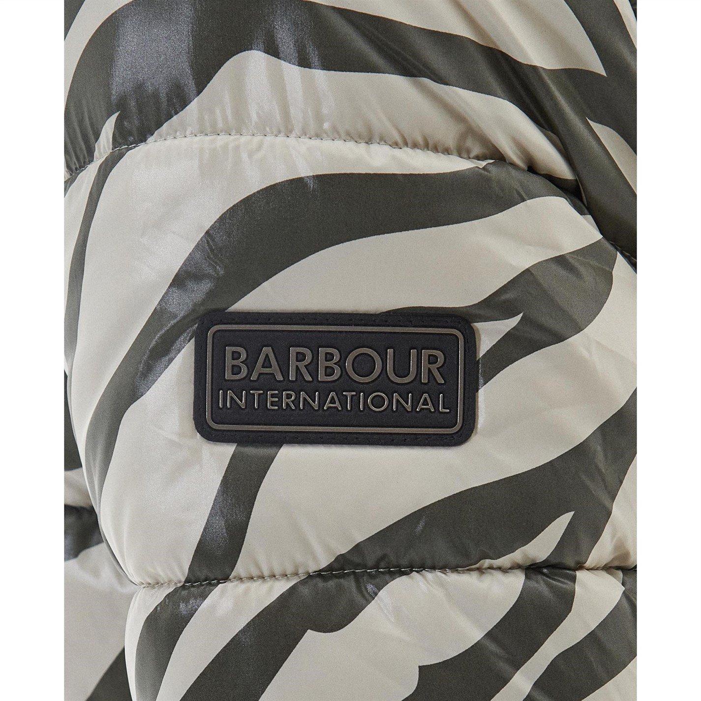 Envy Zebra - Barbour International - Women's Chicago Printed Quilted Detachable Hood Oversized Fit Short Puffer Jacket - 8