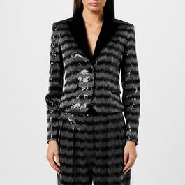 Emporio Armani Striped Sequinned Cropped Blazer