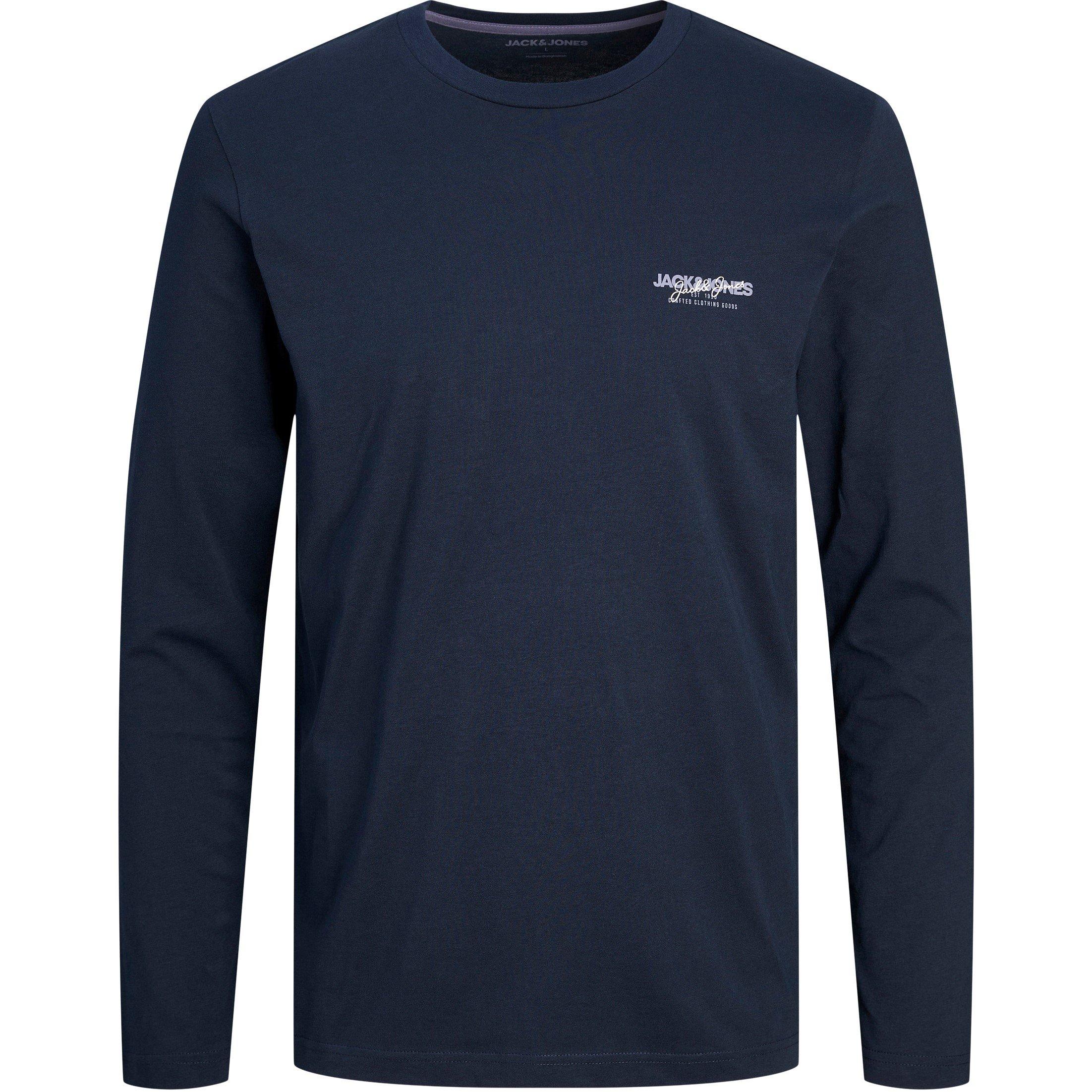 Branco/Marinheiro - Jack and Jones - JJ Printed Crew Neck Long-Sleeve T-Shirt Pack - 3