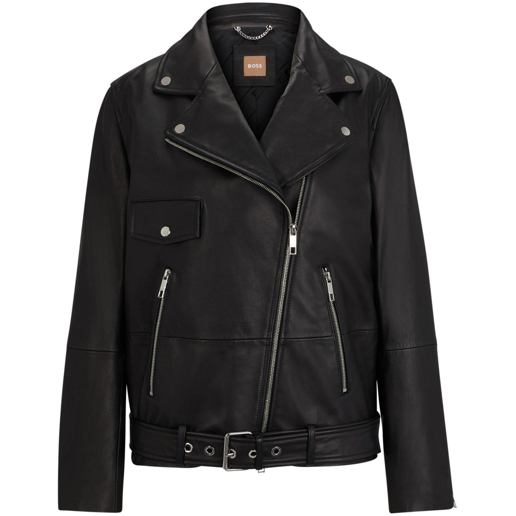 Black 001 - Boss - Women's Sabika Leather Long Sleeve Leather Jacket - 1