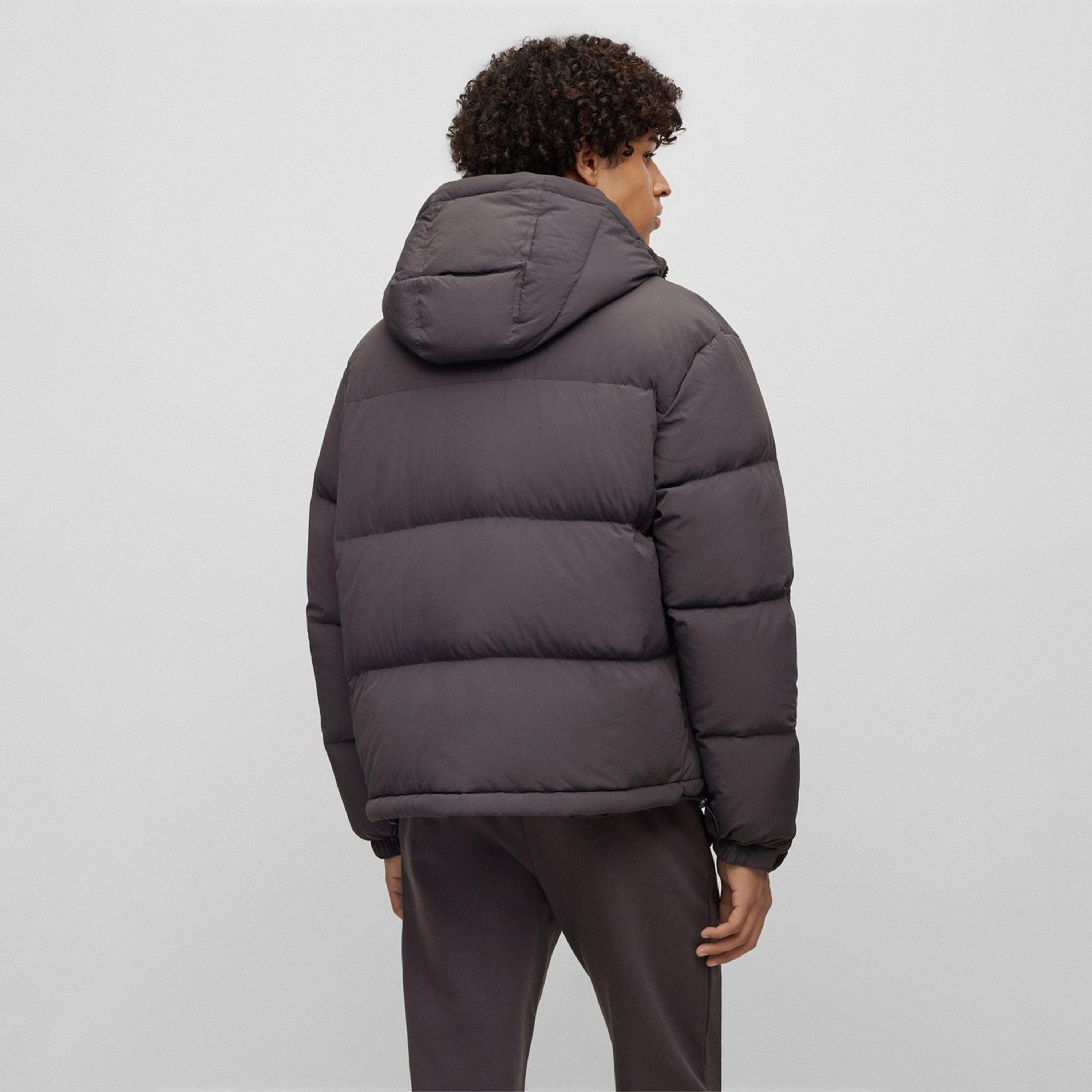 Dark Grey 023 - Hugo - Men's Bironto Water Resistant Wind Resistant Duck Down Detachable Hood Short Puffer Jacket - 3
