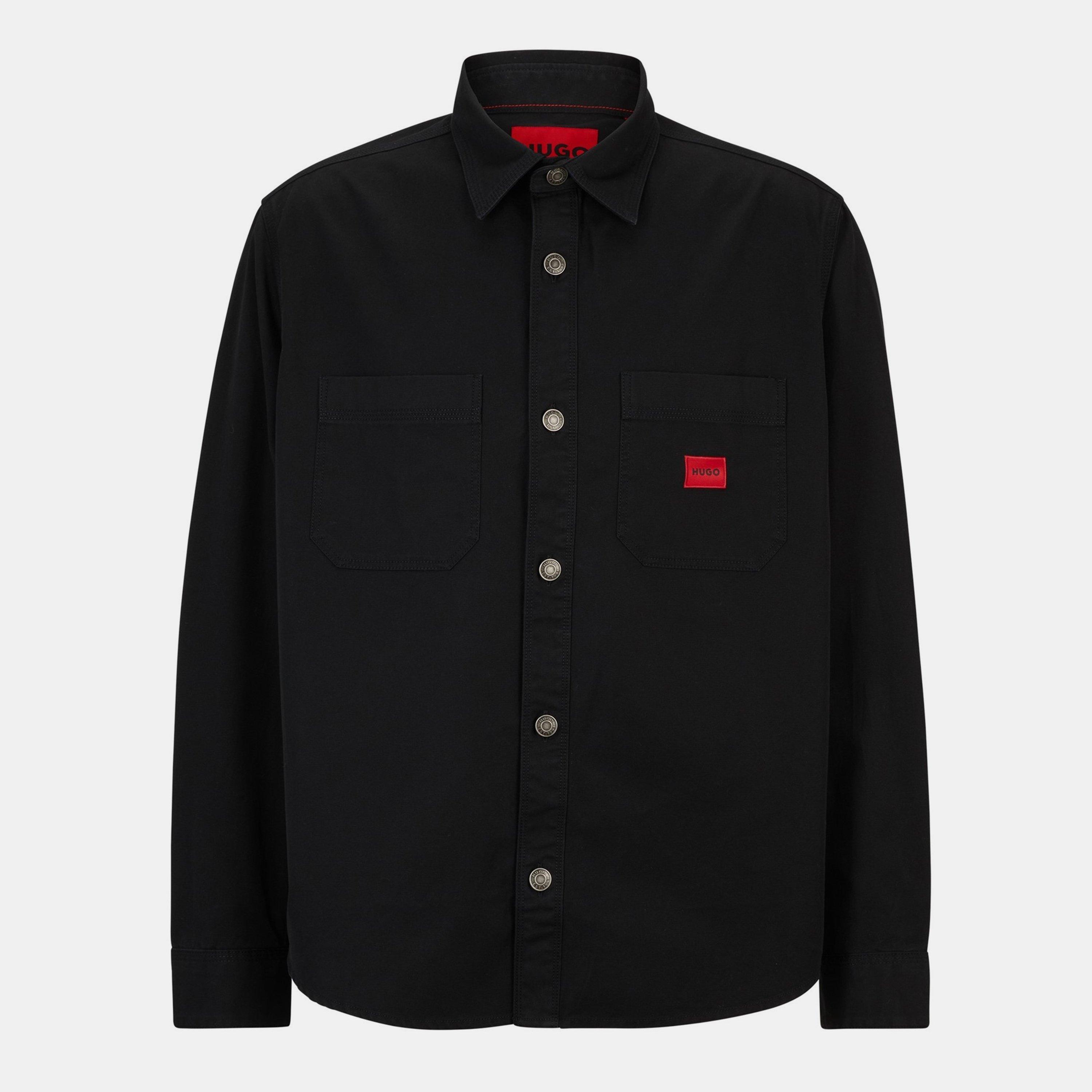 Black - Hugo - Men's Erato Cotton Long Sleeve Oversized Fit Overshirt - 1