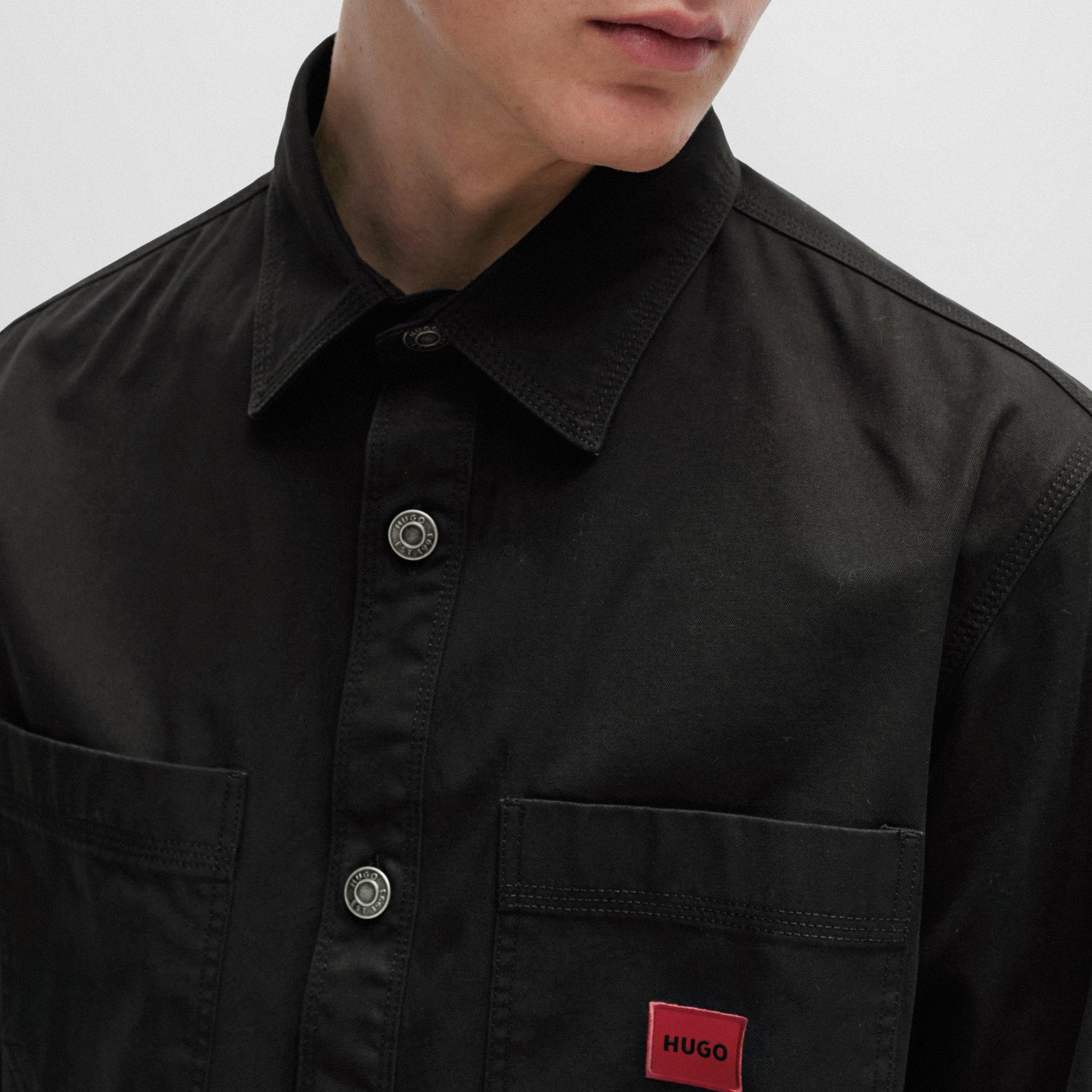 Black - Hugo - Men's Erato Cotton Long Sleeve Oversized Fit Overshirt - 4