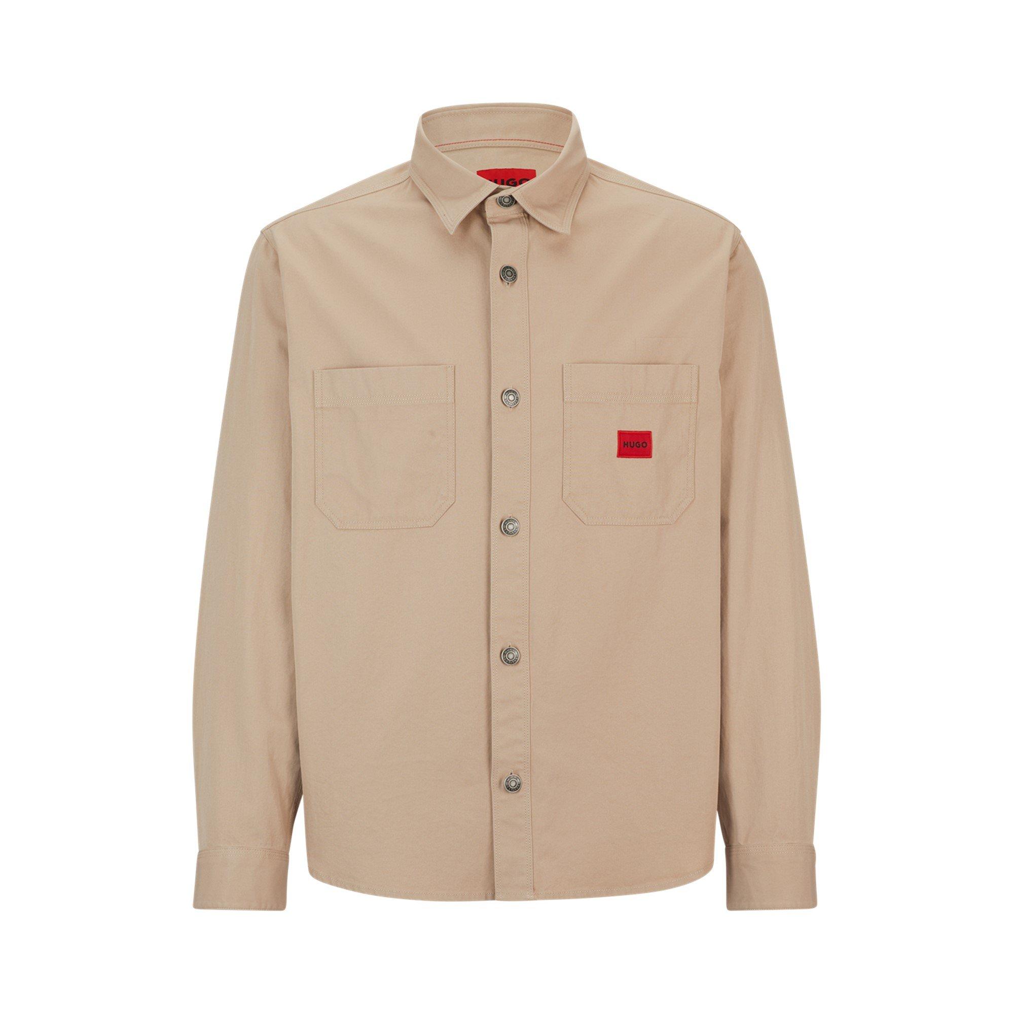 Medium Beige - Hugo - Men's Erato Cotton Long Sleeve Oversized Fit Overshirt - 1