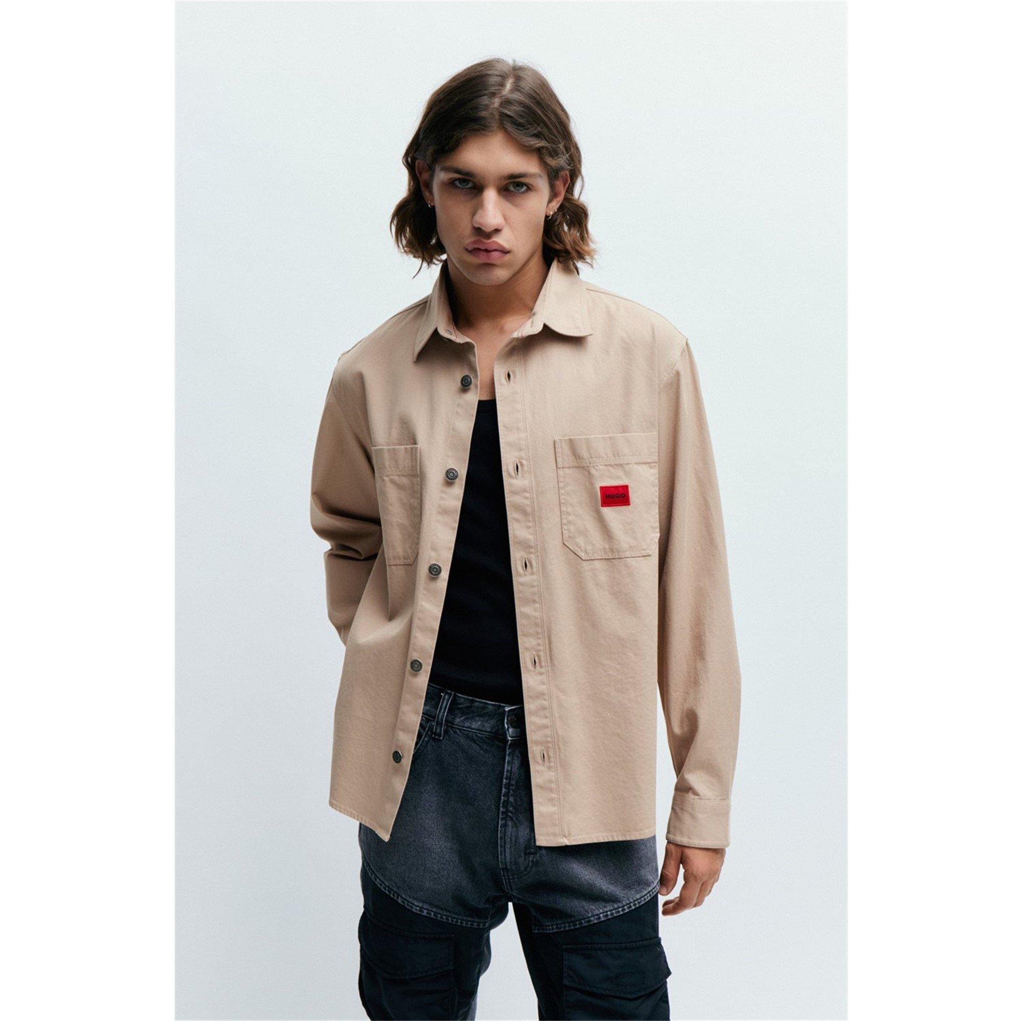 Medium Beige - Hugo - Men's Erato Cotton Long Sleeve Oversized Fit Overshirt - 2