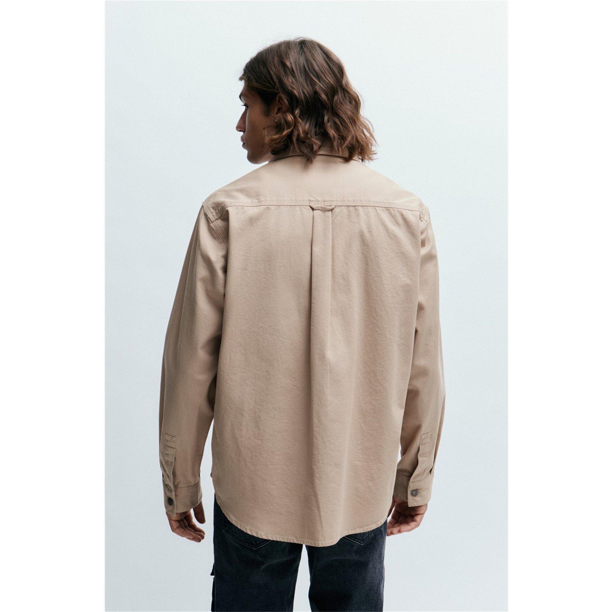 Medium Beige - Hugo - Men's Erato Cotton Long Sleeve Oversized Fit Overshirt - 3