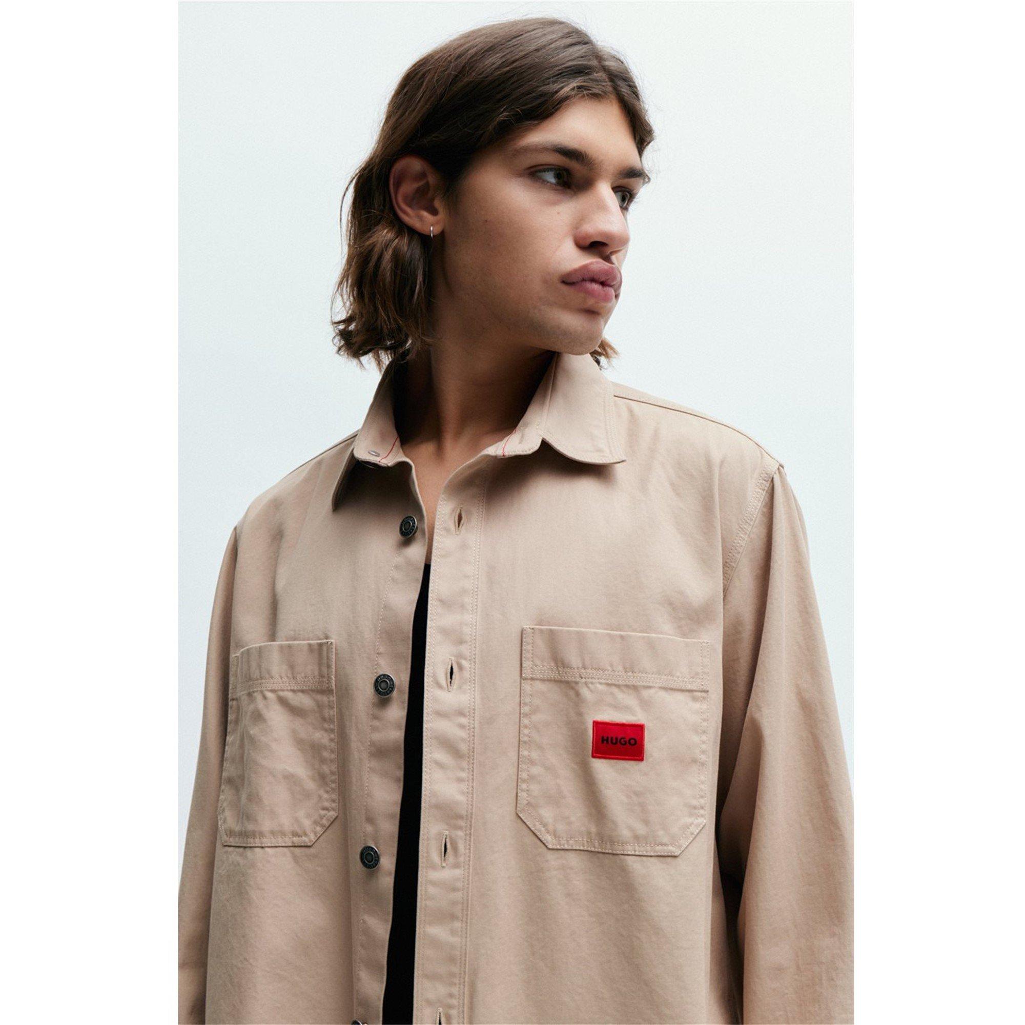 Medium Beige - Hugo - Men's Erato Cotton Long Sleeve Oversized Fit Overshirt - 4