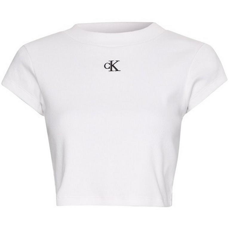 Blanc - Calvin Klein Jeans - Calvin Klein Mono Rib Cropped T Shirt - 1