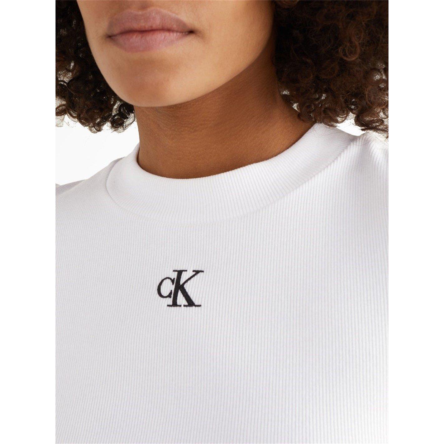 Bijela - Calvin Klein Jeans - Mono Rib Cropped T Shirt - 3