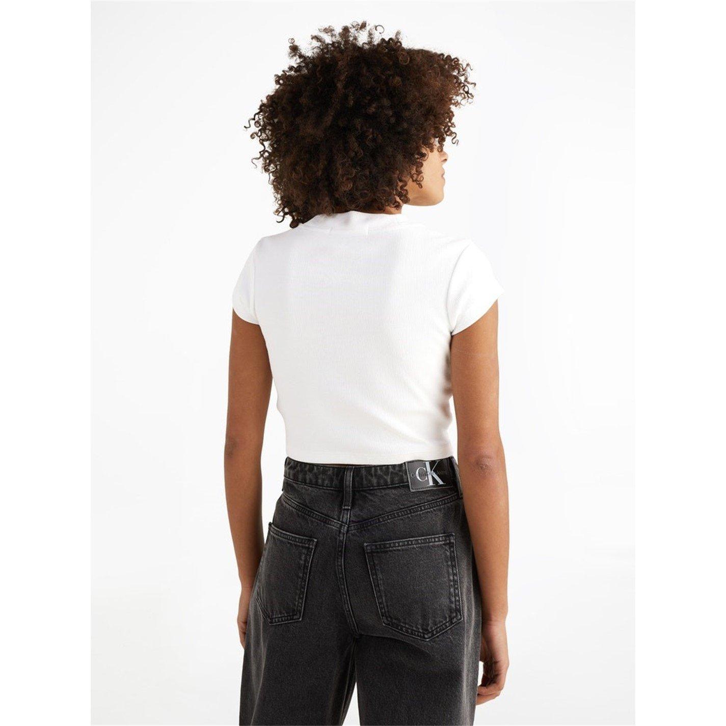 Bijela - Calvin Klein Jeans - Mono Rib Cropped T Shirt - 4