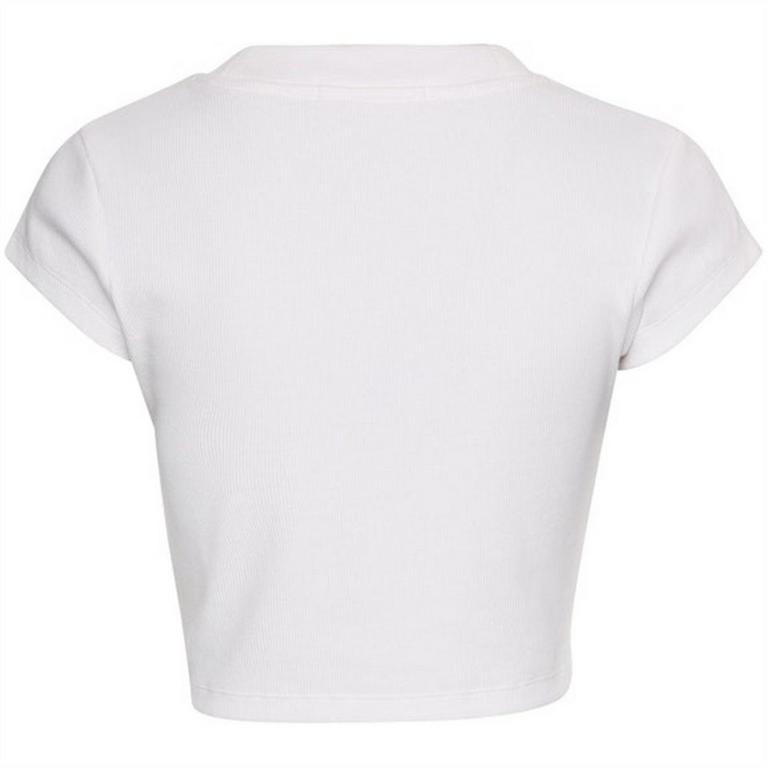 Blanc - Calvin Klein Jeans - Calvin Klein Mono Rib Cropped T Shirt - 5
