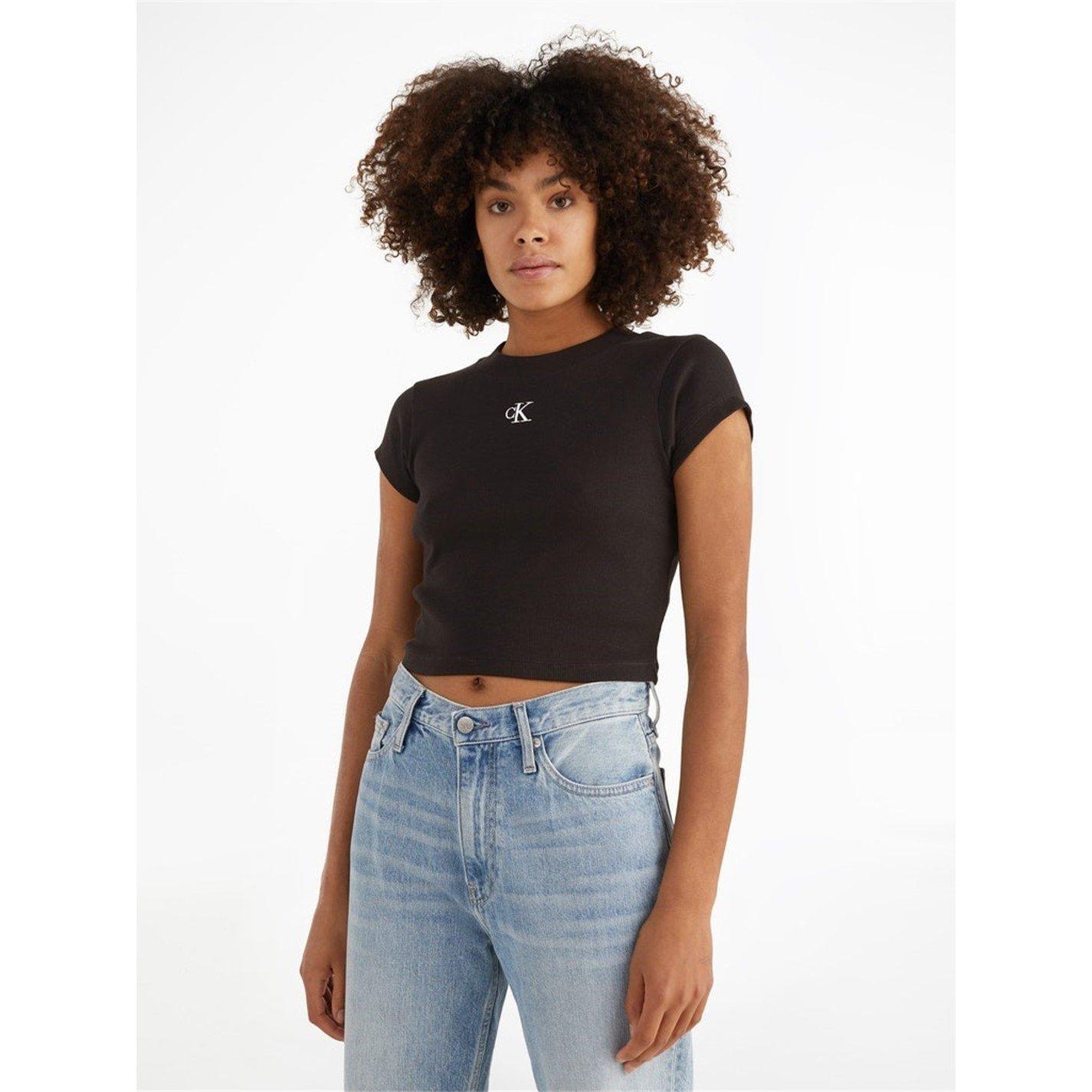 Calvin Klein Jeans Women's Mono Rib Cropped T Shirt - Black - 16 (XL)