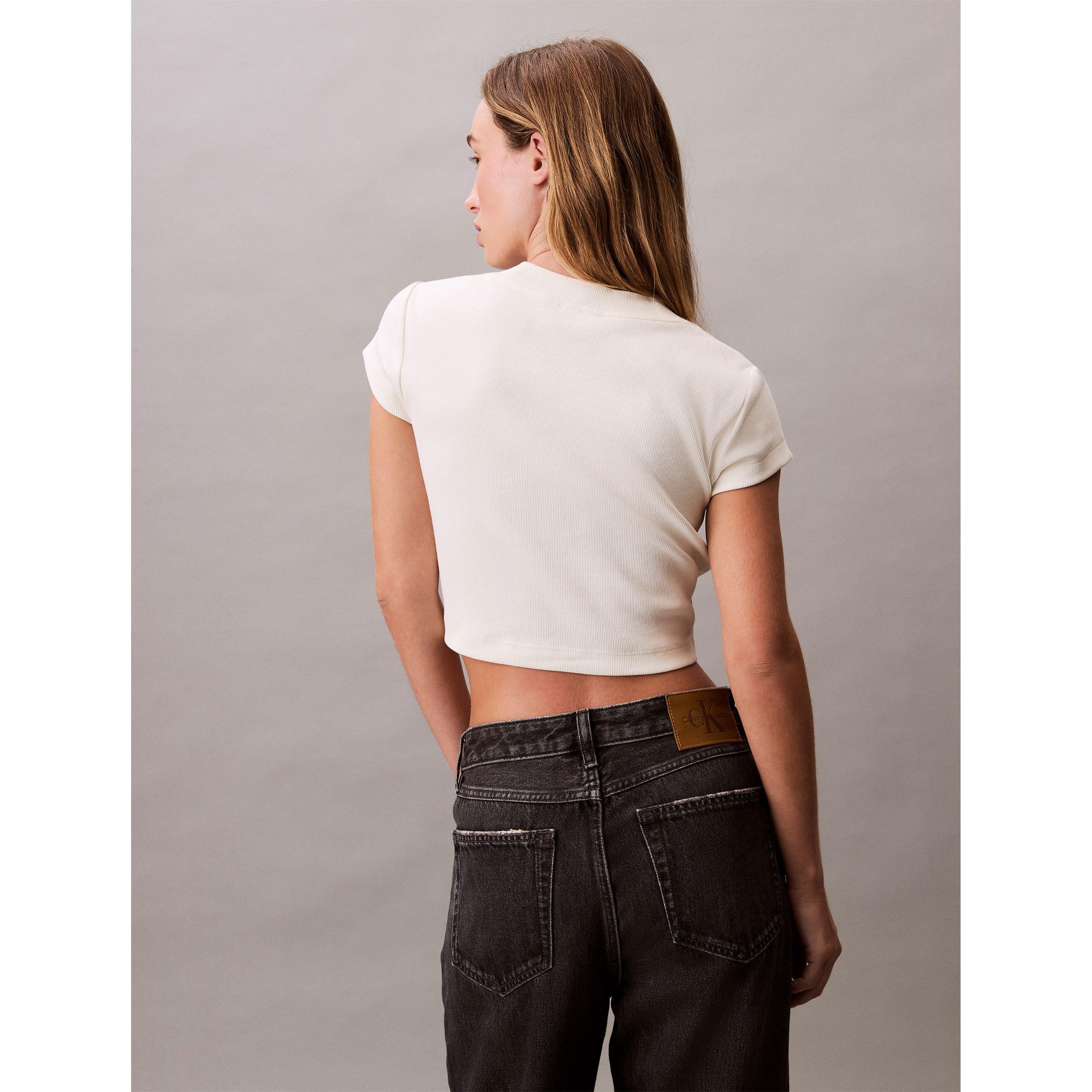 Sweet Corn - Calvin Klein Jeans - Mono Rib Cropped T Shirt - 3