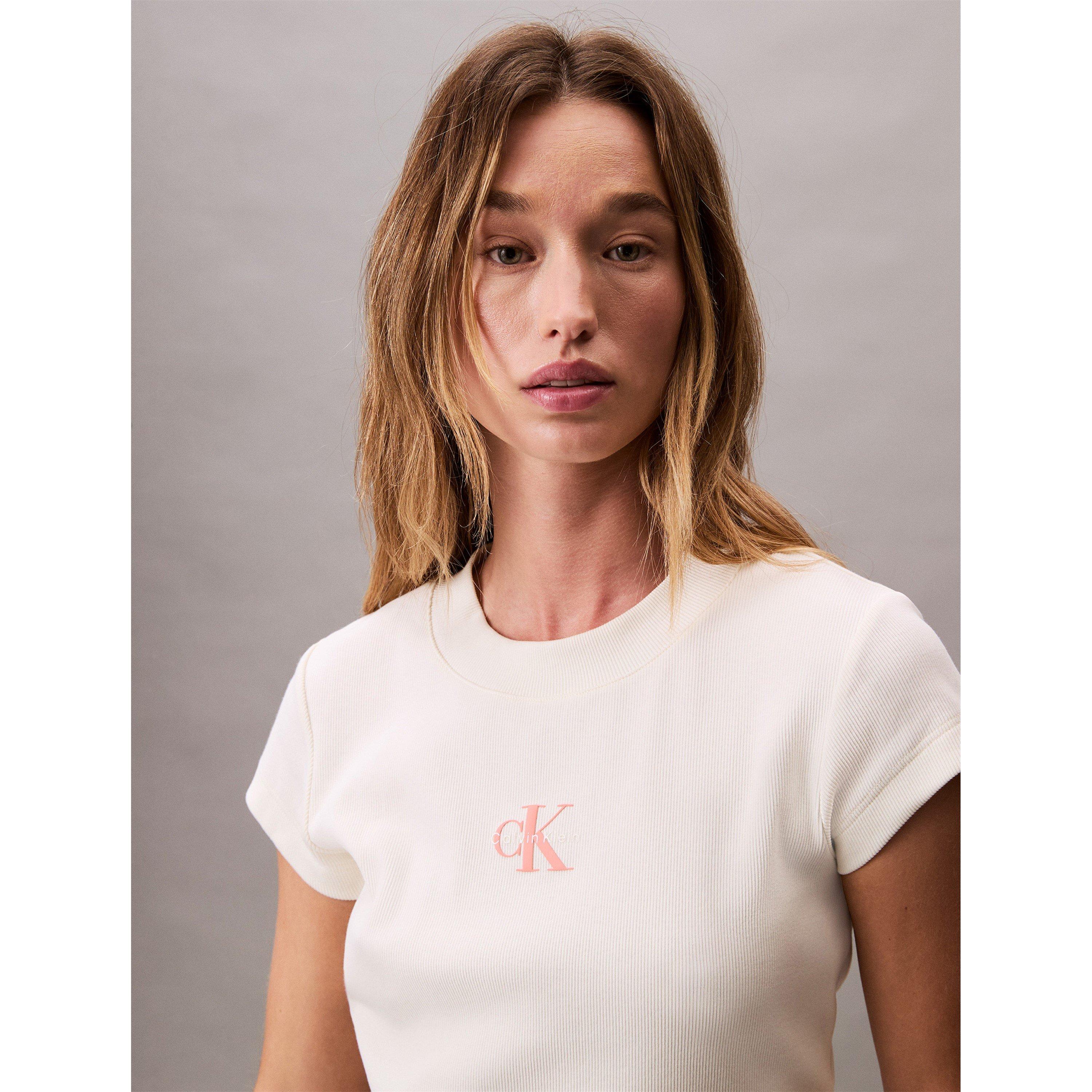 Sweet Corn - Calvin Klein Jeans - Mono Rib Cropped T Shirt - 4