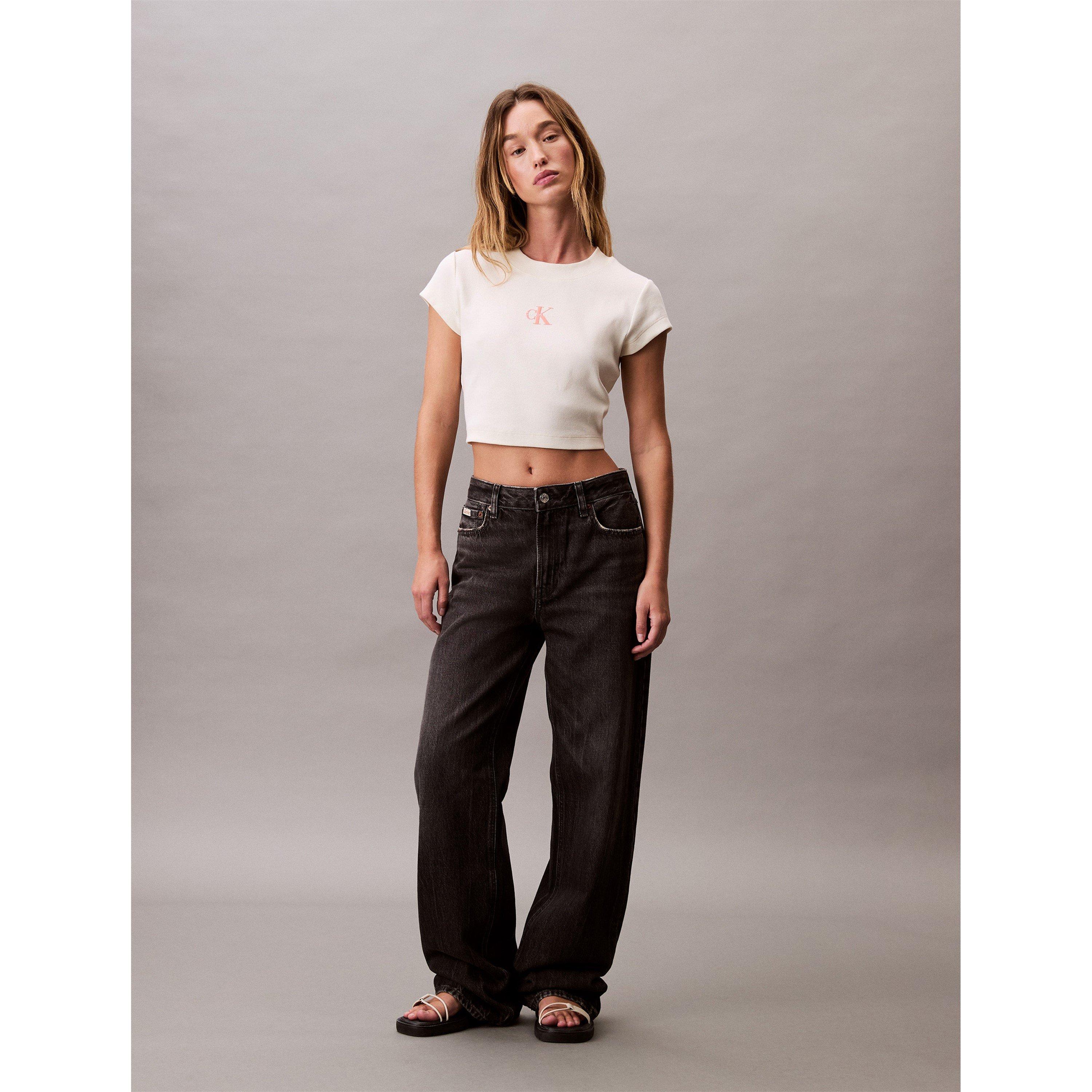 Sweet Corn - Calvin Klein Jeans - Mono Rib Cropped T Shirt - 5