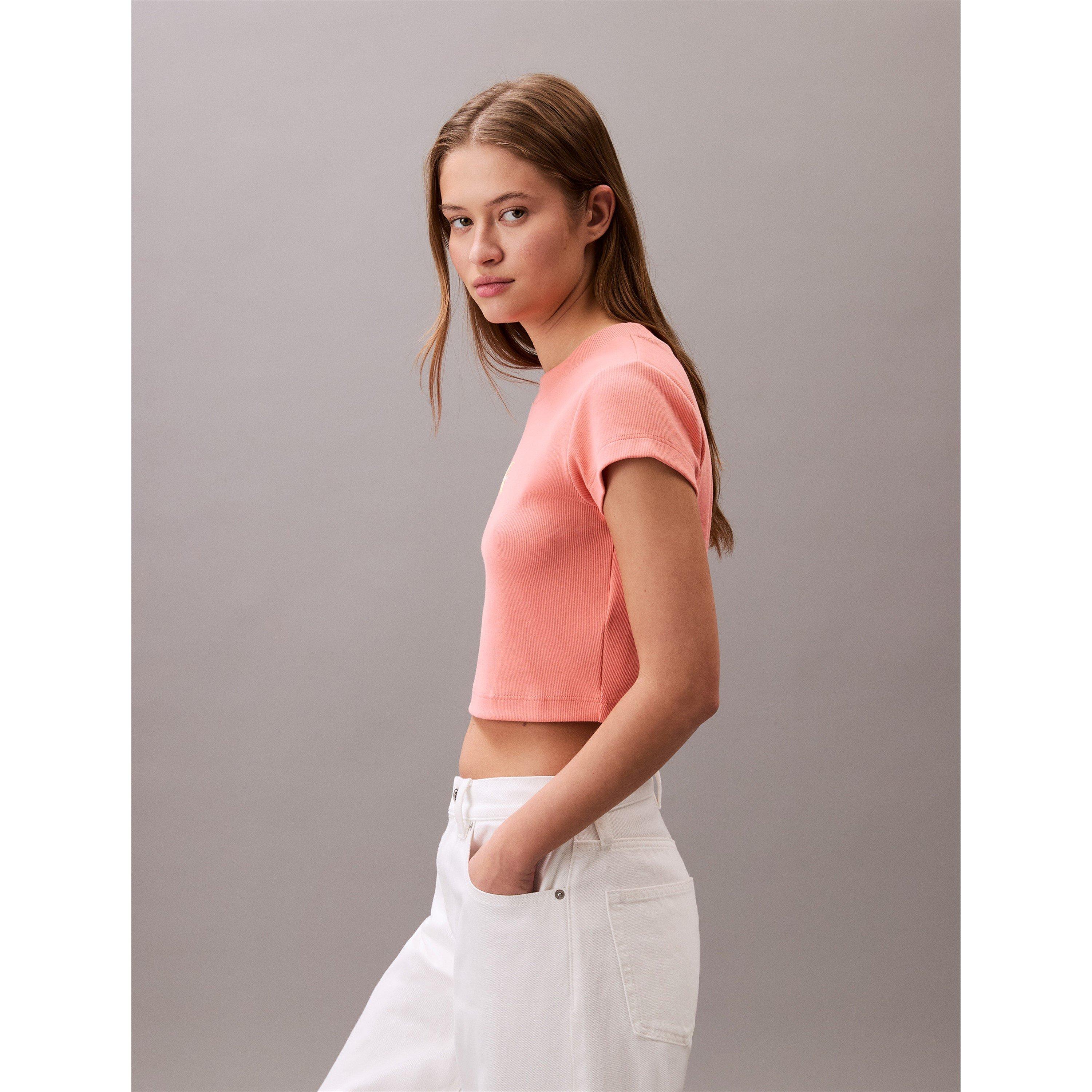 Pulverorange - Calvin Klein Jeans - Mono Rib Cropped T Shirt - 6