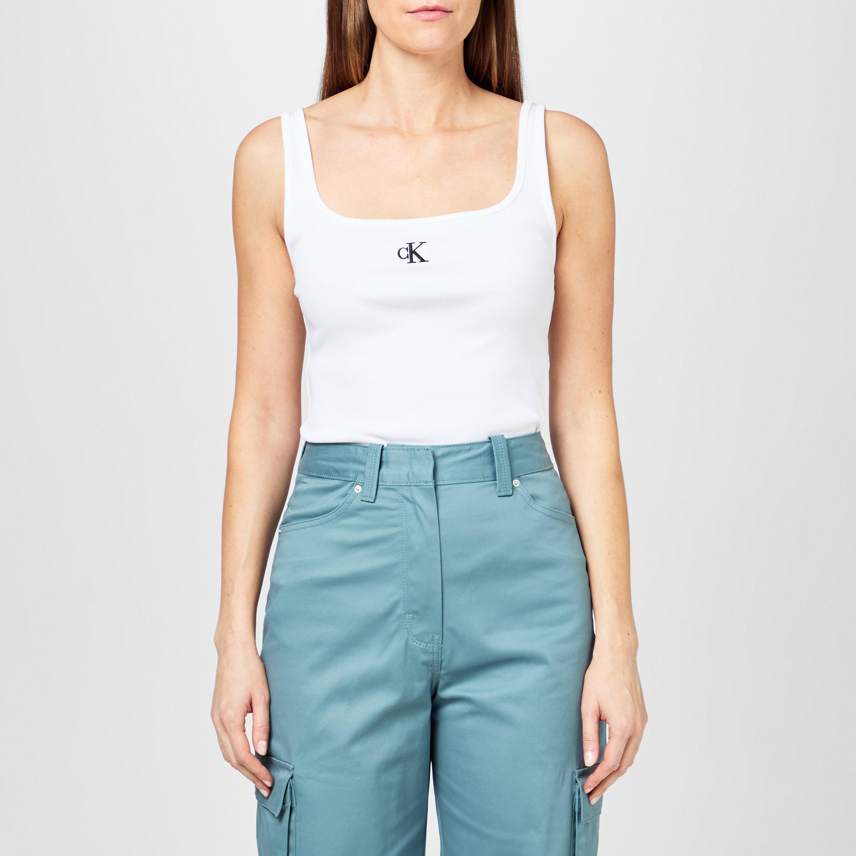 Calvin Klein Jeans Women's Cropped Monogram Tank Top - Whte - 16 (XL)