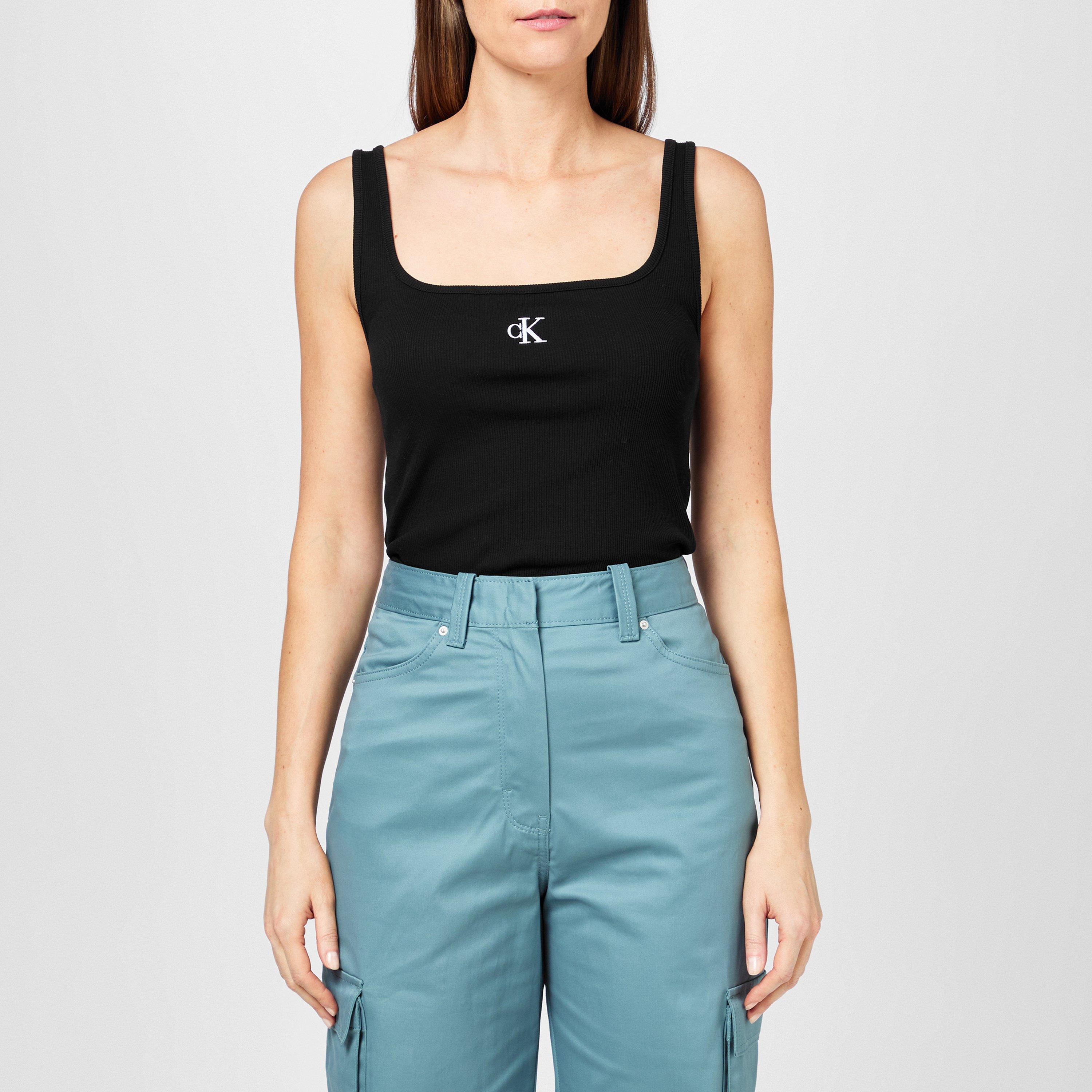 Calvin Klein Jeans Women's Cropped Monogram Tank Top - Black - 6 (2XS)