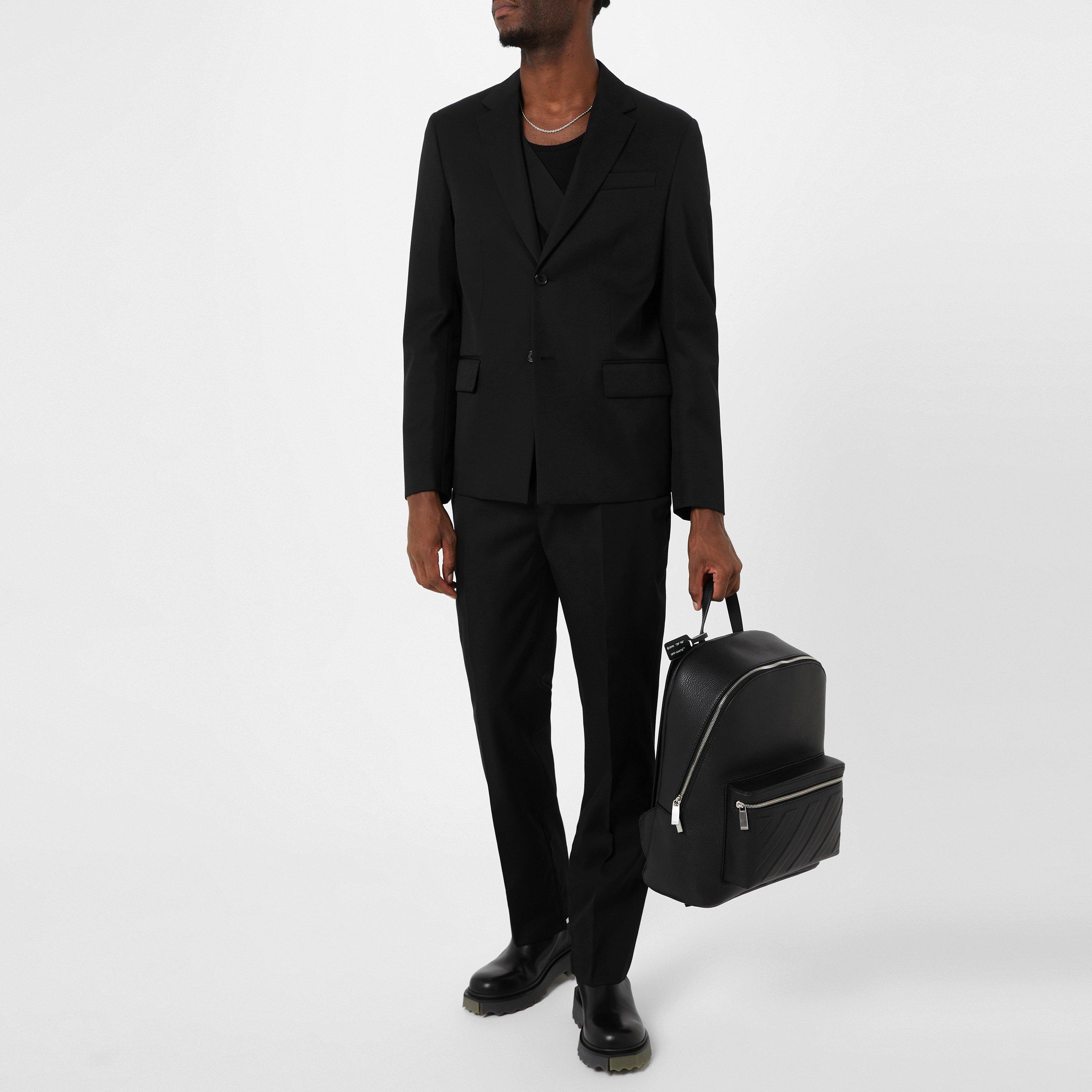 Black - Off White - Men's - Embroidered Wool Long Sleeve Blazer - 6