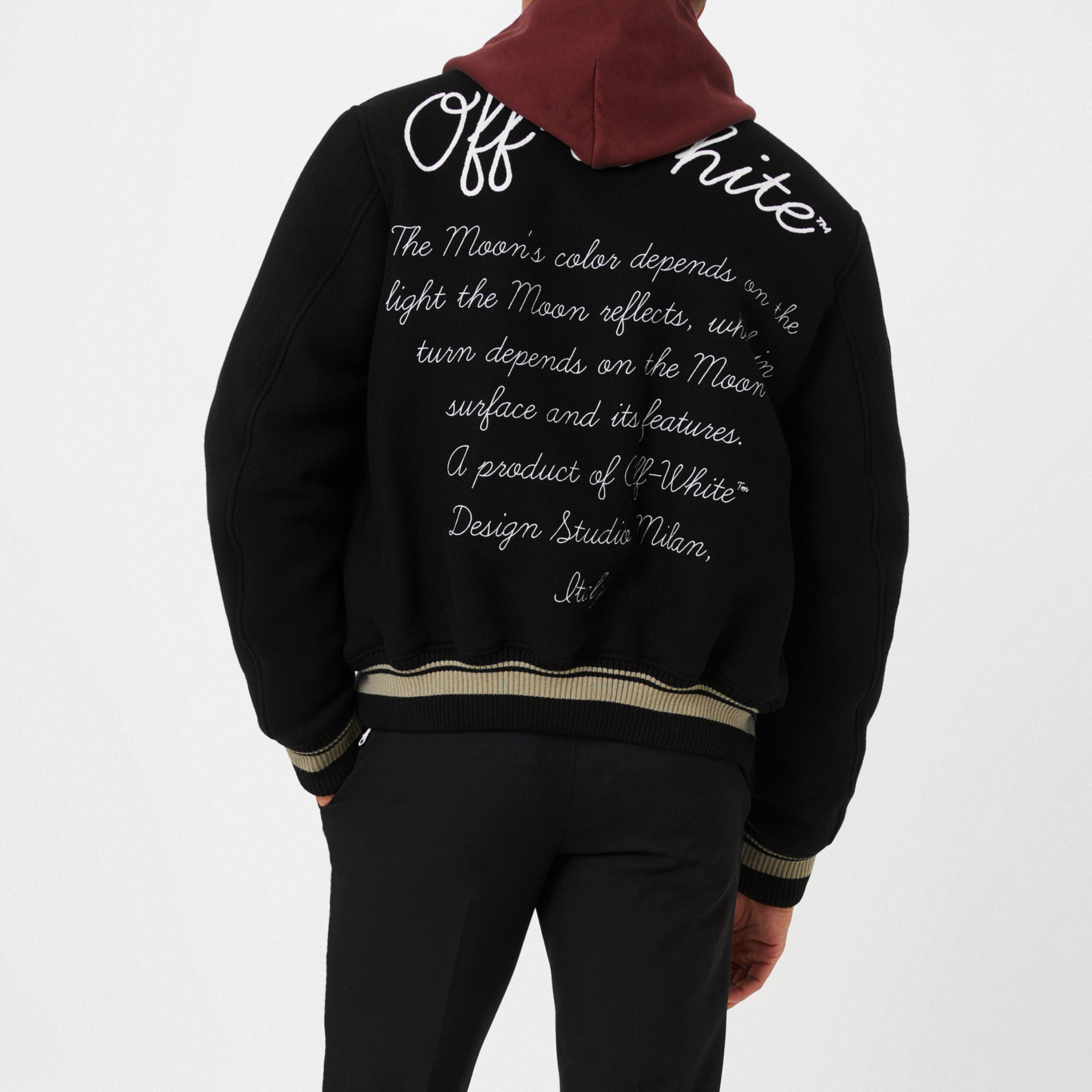 Preto Branco - Off White - Men's Moon Wool Long Sleeve Varsity Jacket - 2