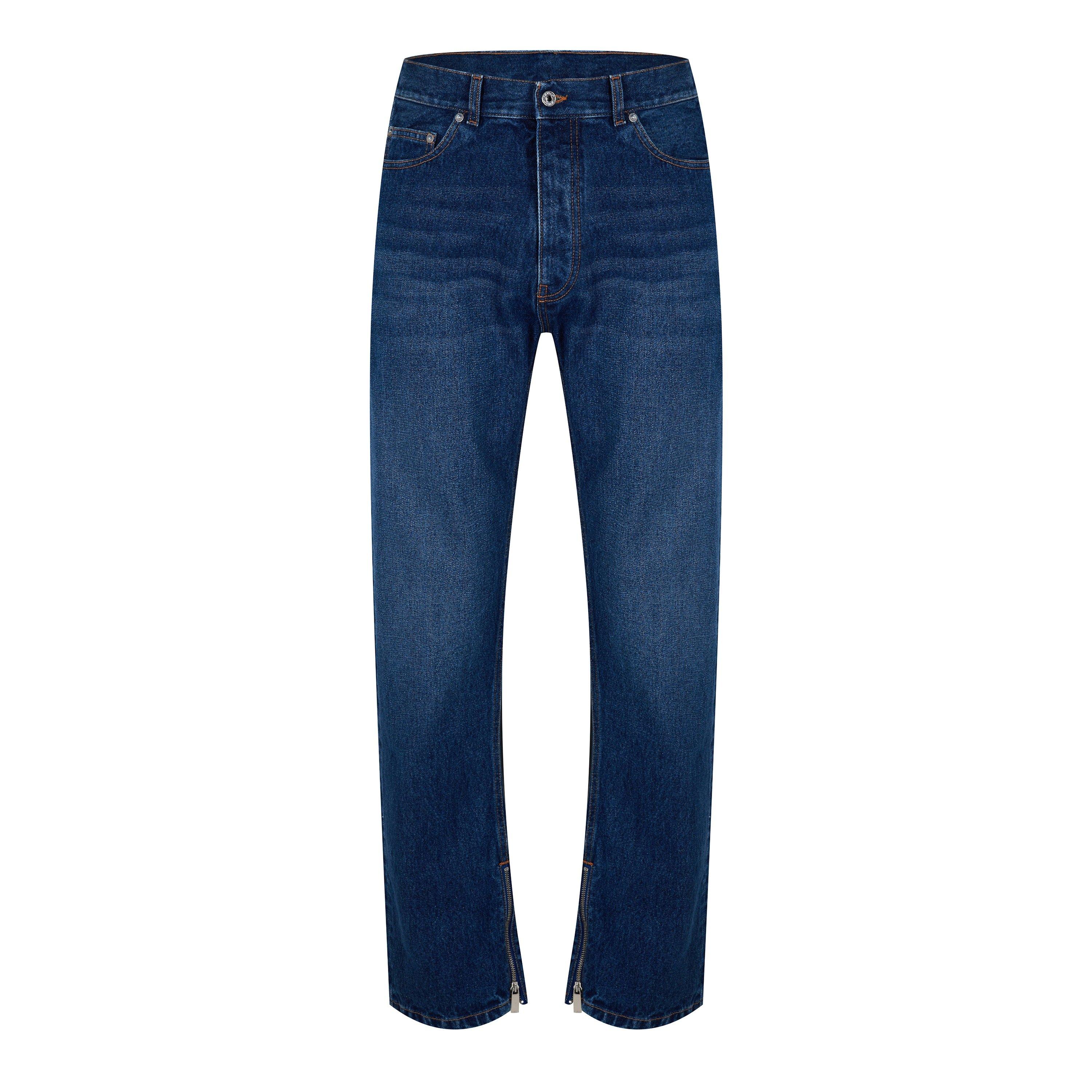 Blue - Off White - Men's Zip Skate Mid Rise Straight Leg Jeans - 1