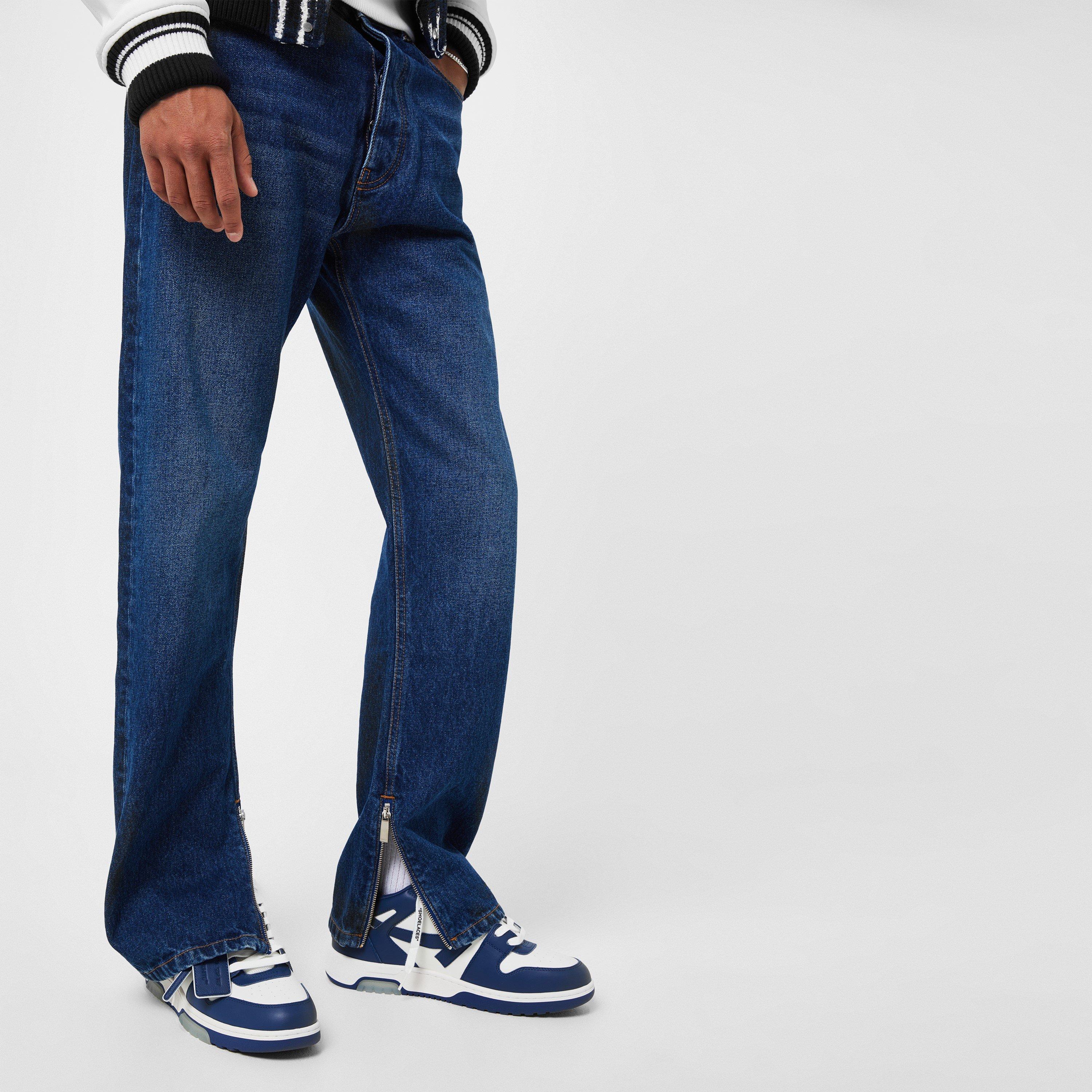 Blue - Off White - Men's Skate Jean with Zip Closures - 5