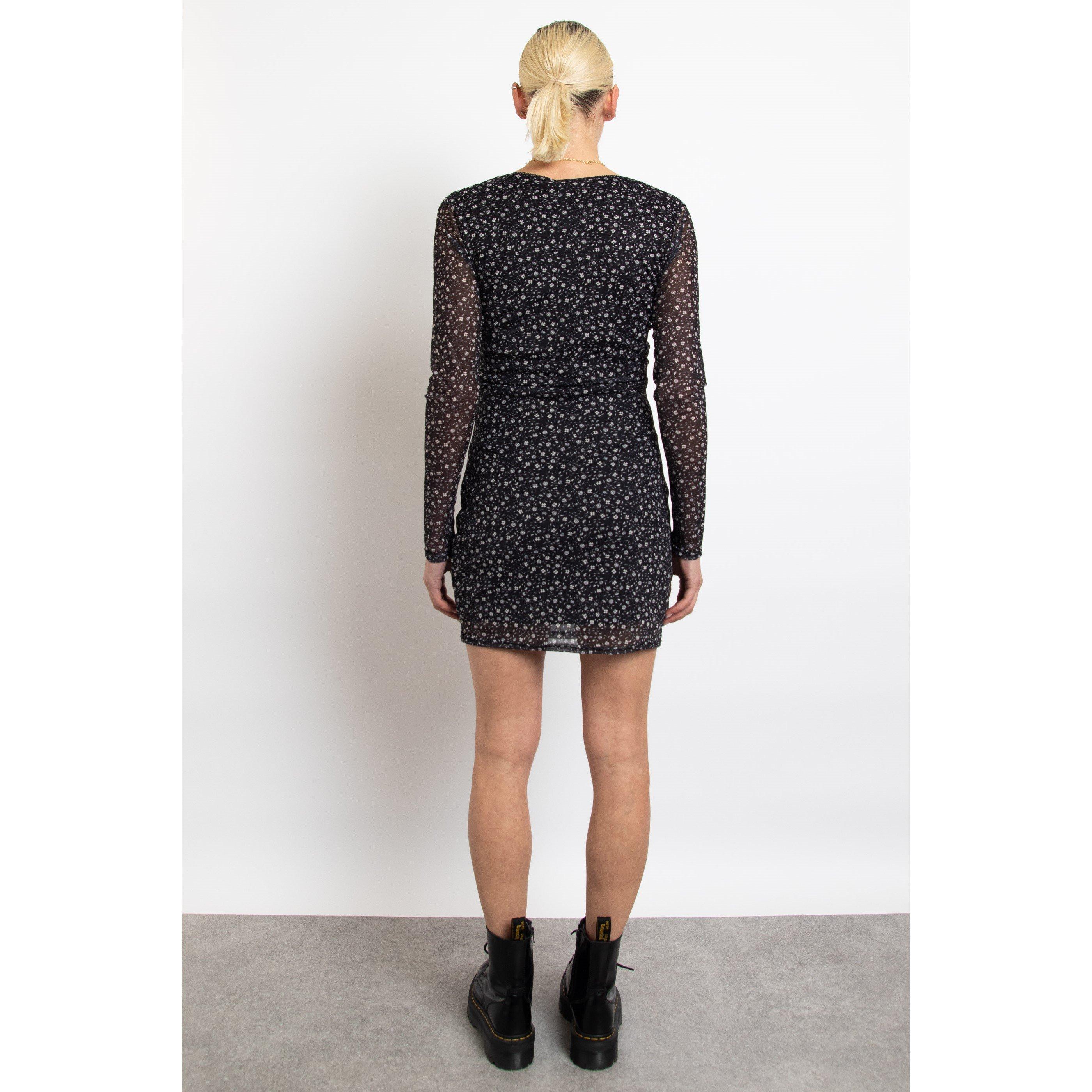 Schwarze Blumenmuster - Daisy Street - Women's Mesh Long-Sleeve Mini Dress - 3