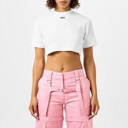 Off White Ribbed Cropped T-Shirt