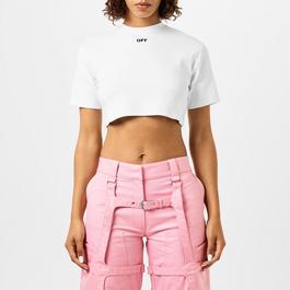 Off White Ribbed Cropped T Shirt