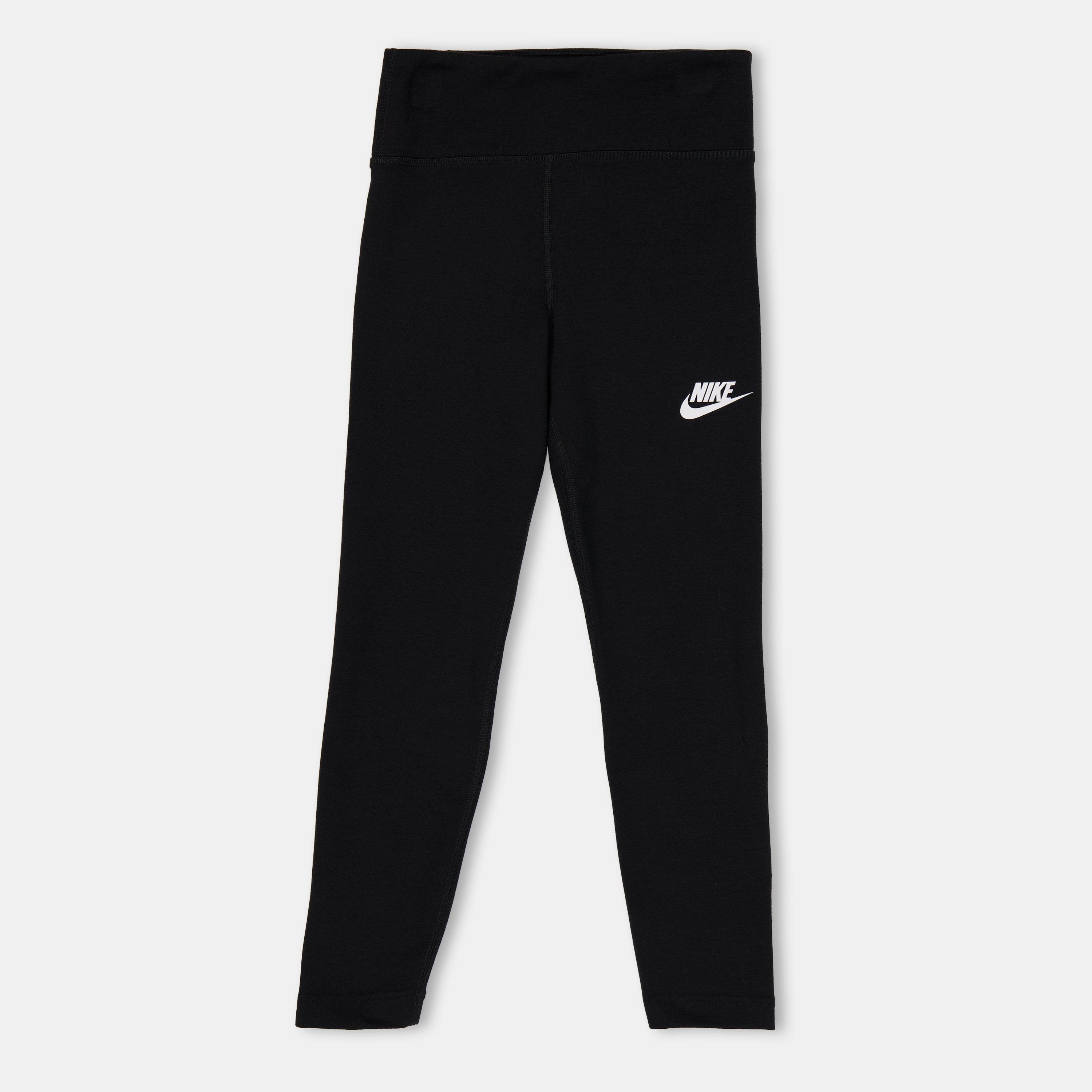 Nike Girls Sportswear Essential Big Kids' (S') Mid-Rise Leggings - Black/White - 11-12 (L)